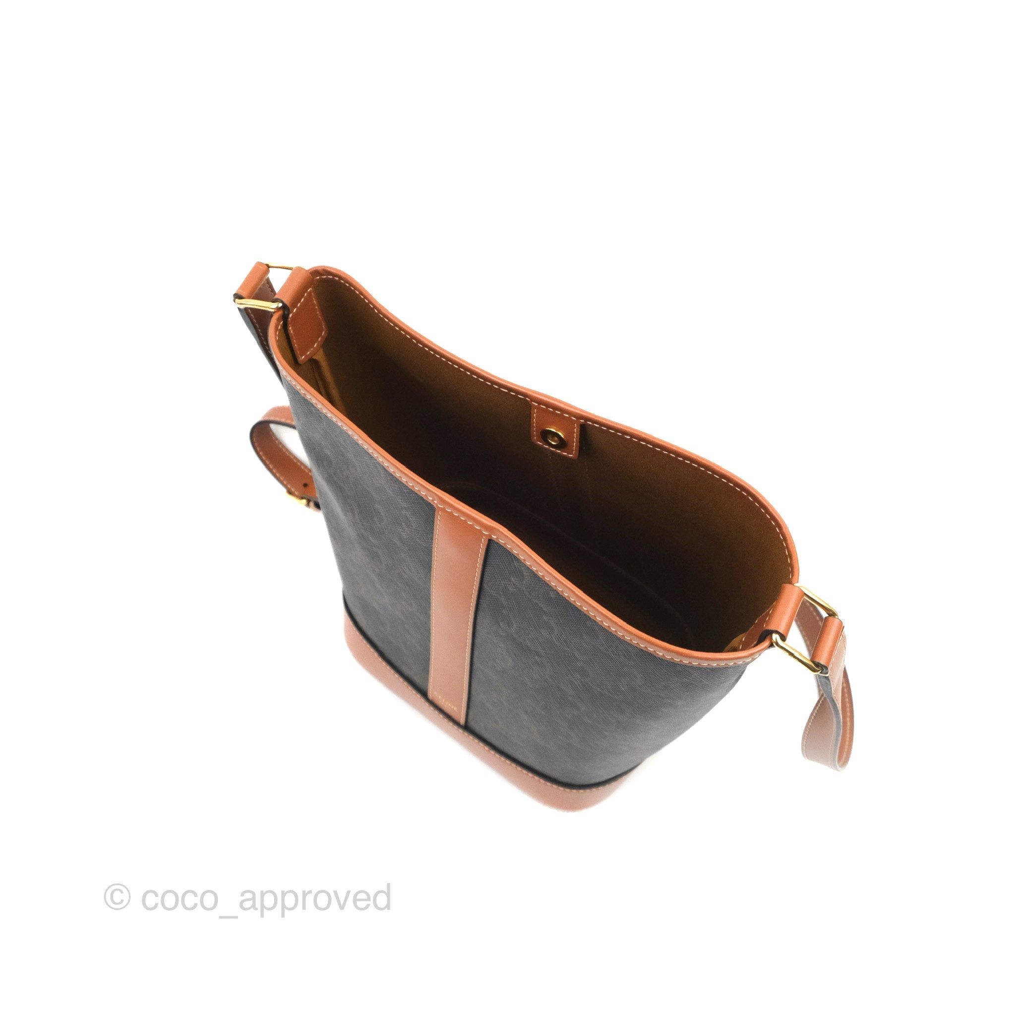 Celine Small Bucket Bag in Triomphe Canvas & Tan Calfskin Leather - Perfect for Everyday Use, Work & Travel Accessories
