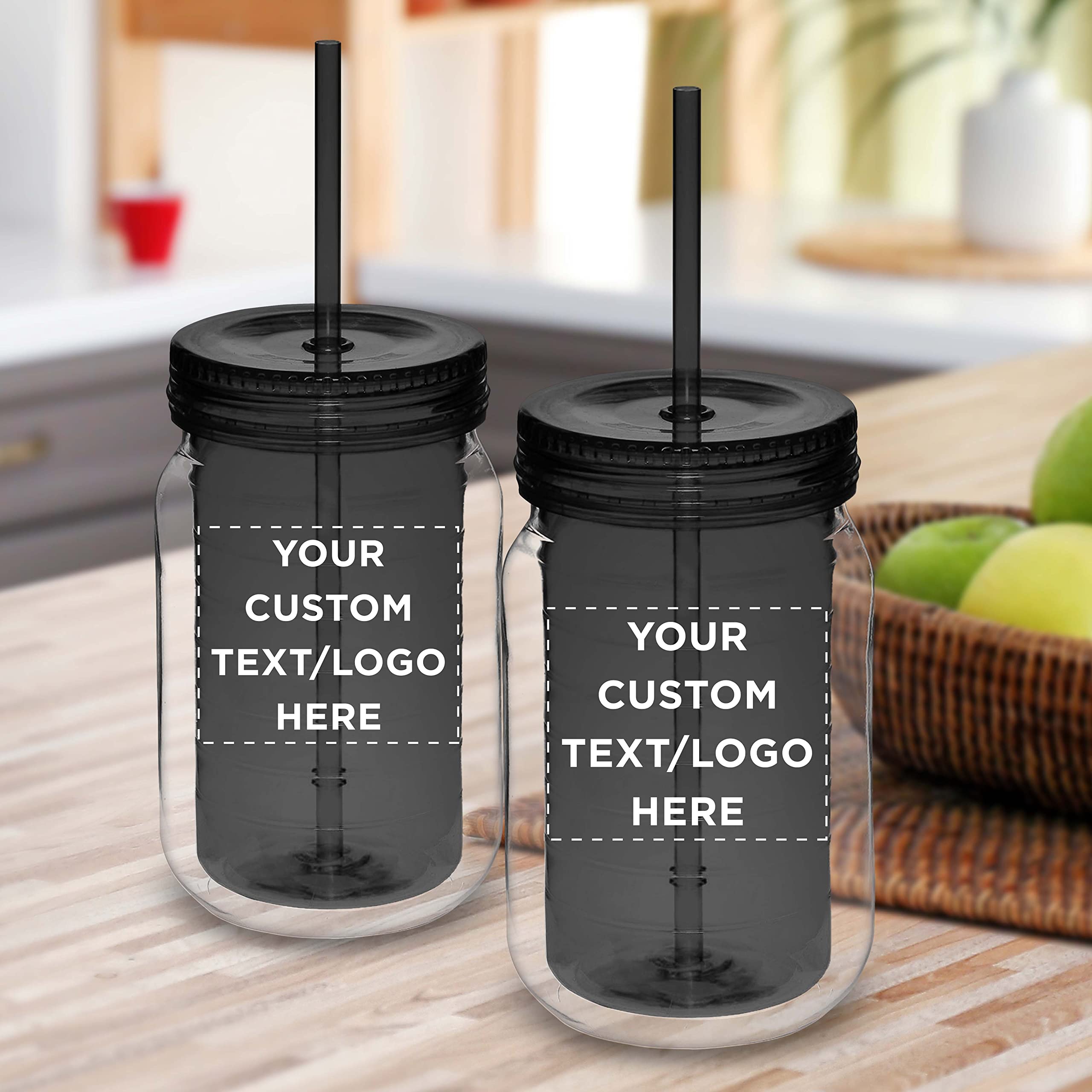 Custom 18 oz Acrylic Tumblers with Straw - Bulk Pack of 50 Personalized Drink Cups - Ideal for Smoothies, Iced Coffee, Soda & Beverages - Charcoal Color - Great for Parties, Restaurants & Events