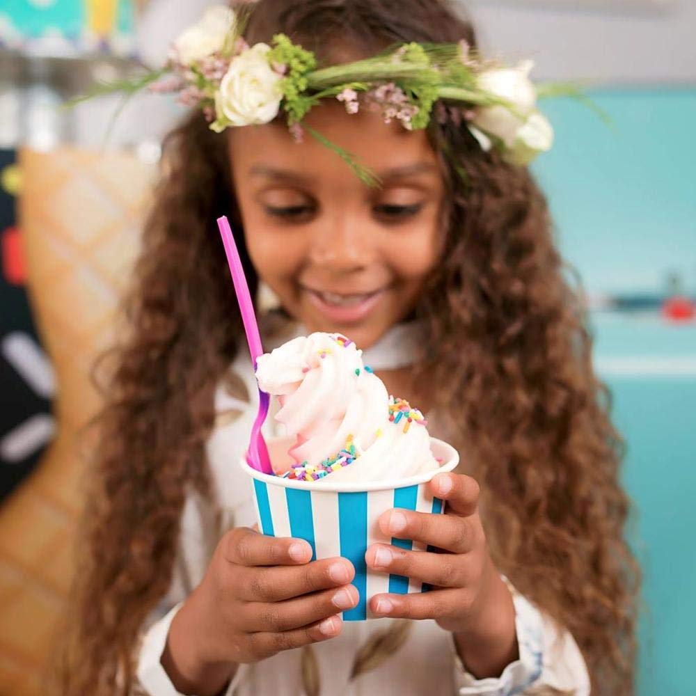 UNIQ 1000-Count 8 oz Striped Paper Ice Cream Cups - Blue Disposable Dessert Cups for Ice Cream, Yogurt, Gelato, Pudding & Frozen Treats | Bulk Party Supplies for Ice Cream Shops, Dessert Bars & Home Use