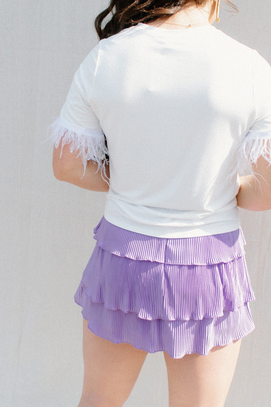 White Feather Sleeve Tee - Women's Boho Chic Blouse with Elegant Feather Trim | Perfect for Summer Festivals, Date Nights & Boho Fashion Outfits