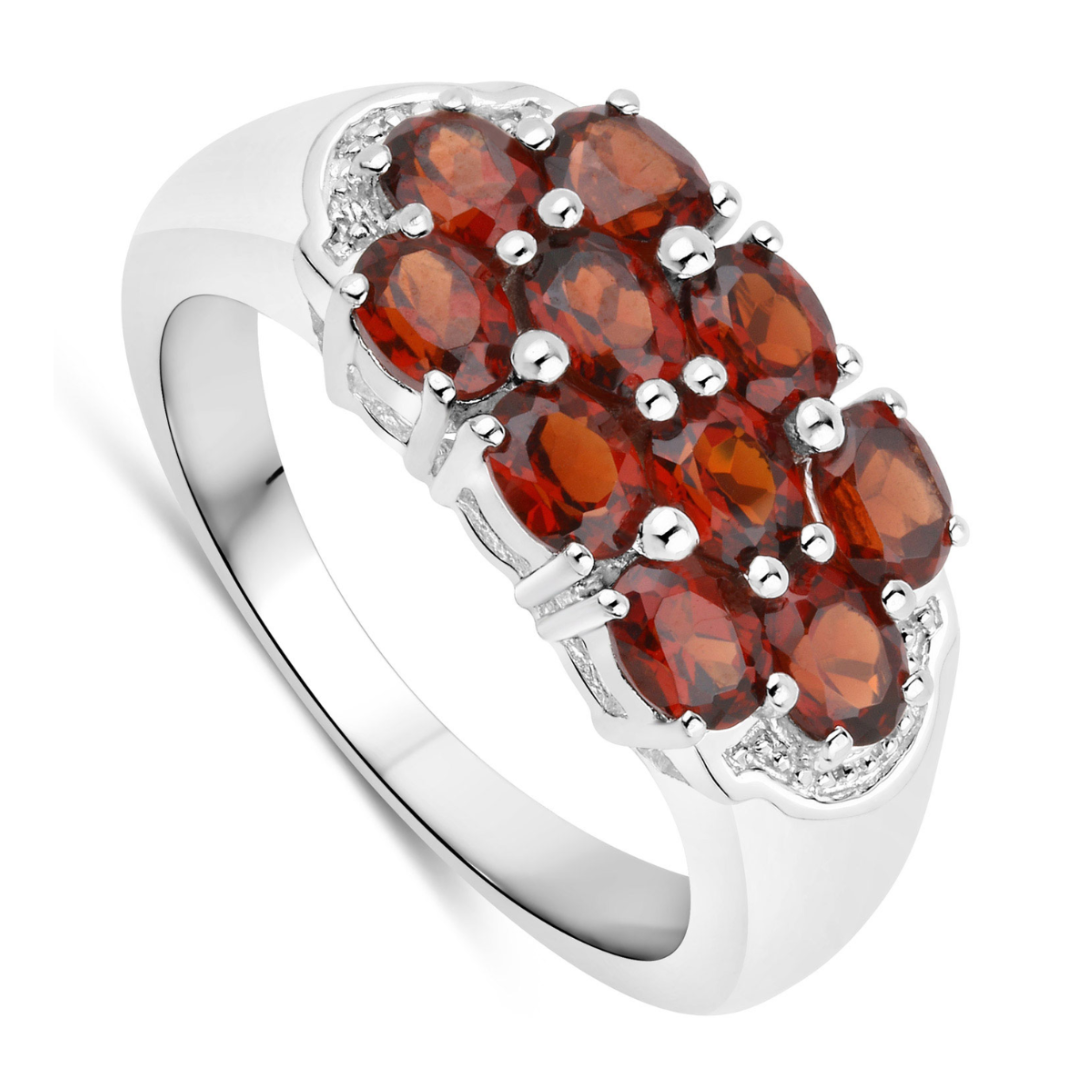 Natural Garnet Cluster Sterling Silver Ring for Women - Elegant Jewelry Gift for Birthday, Anniversary & Special Occasions