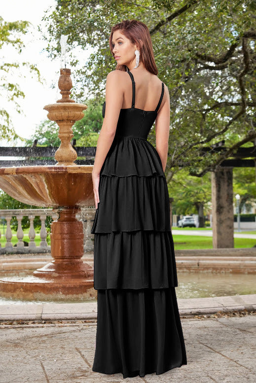 Miriam Black Maxi Dress for Women - Elegant Long Flowy Dress for Summer, Beach, Parties & Special Occasions