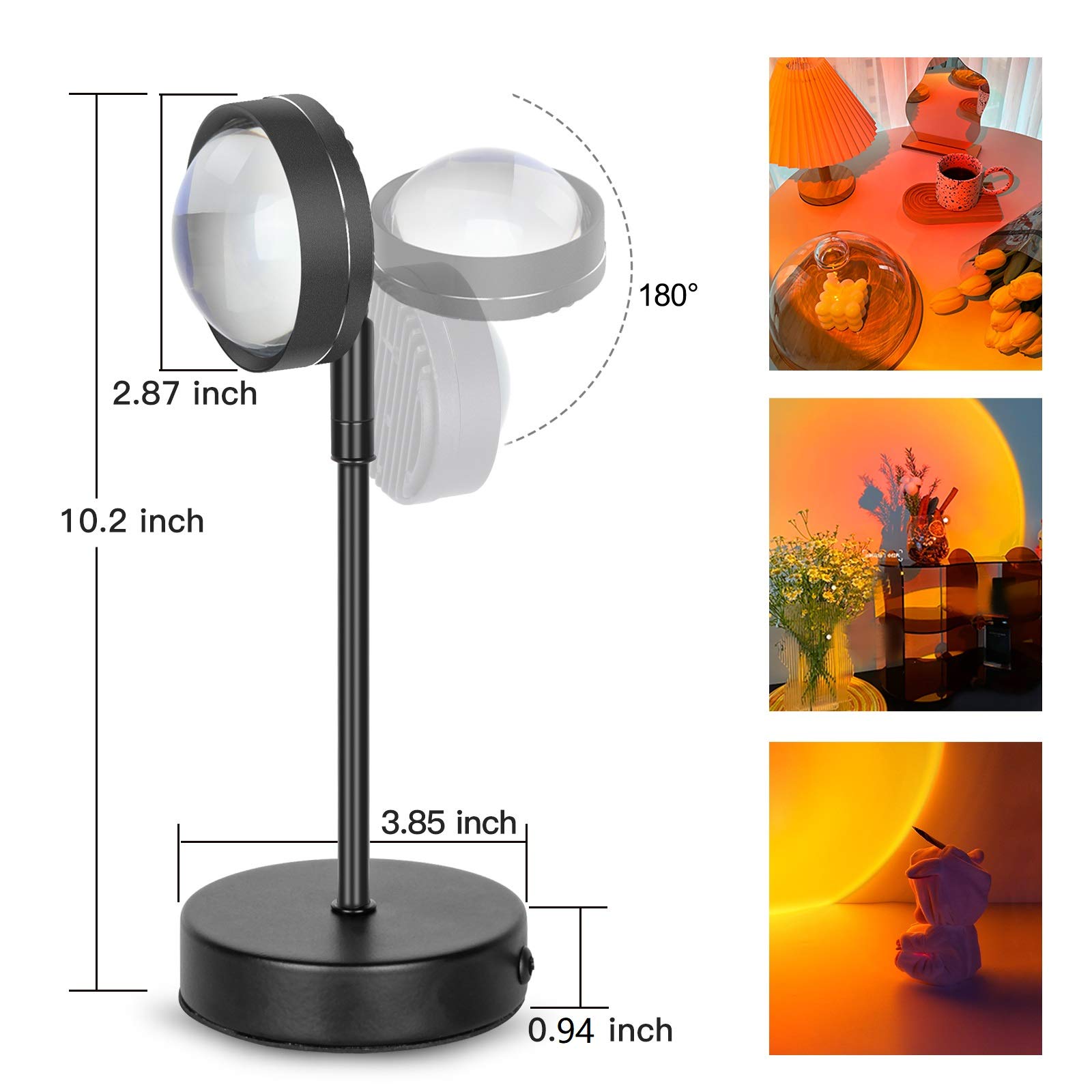 Sunset Lamp Projector - 180° Rotating LED Sunset Projection Night Light for Bedroom & Living Room Decor | Romantic Wall & Floor Visual Lighting | Perfect for Relaxation, Meditation & Home Ambiance