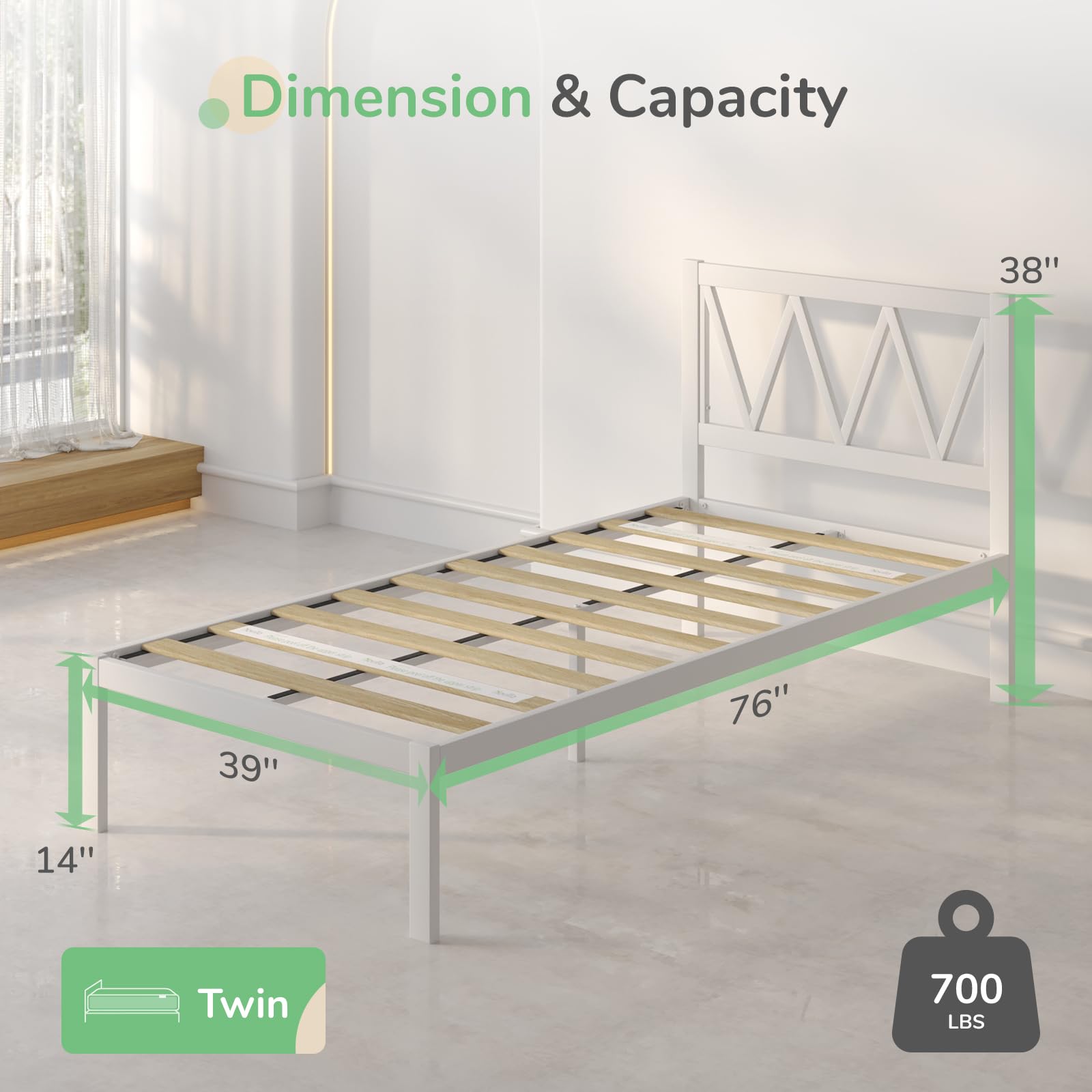 Novilla Twin Bed Frame with Headboard - Sturdy Metal Platform Bed with Wood Slat Support, No Box Spring Needed, Easy Assembly in White | Perfect for Kids Rooms, Guest Bedrooms & Small Spaces