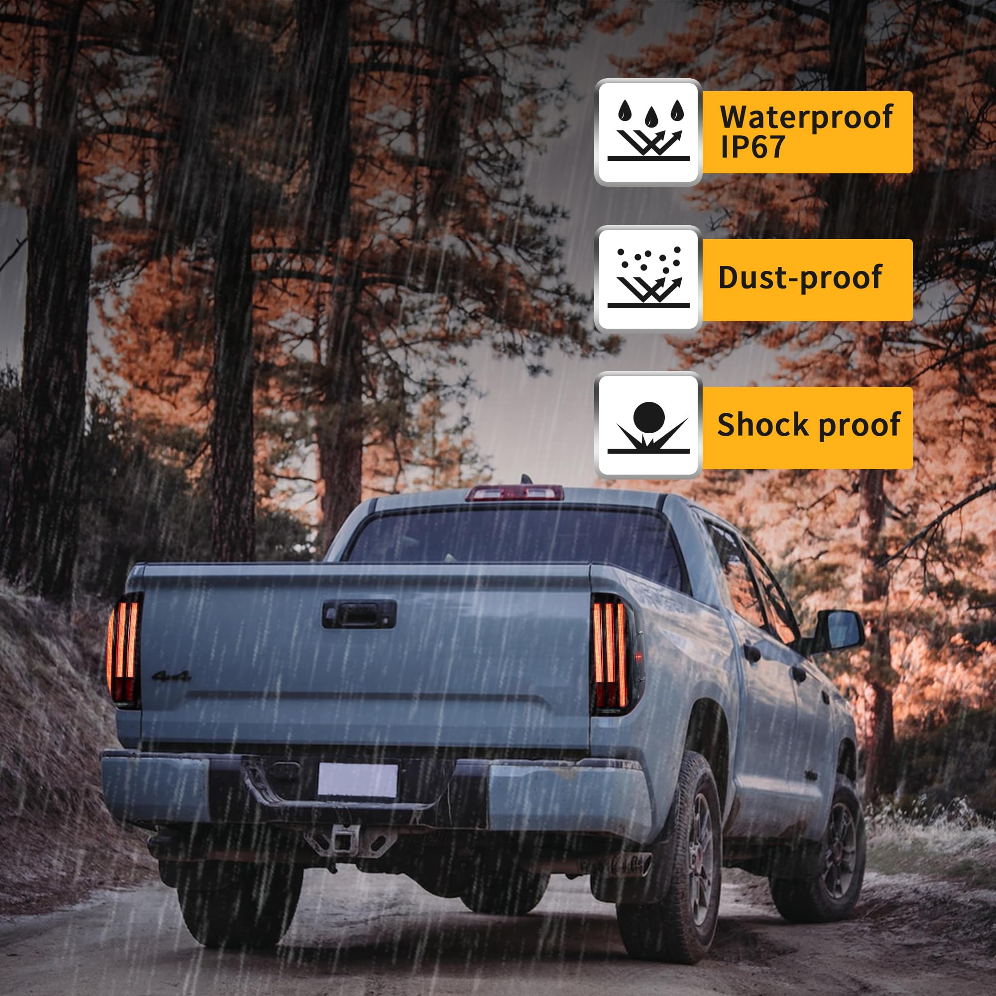 VLAND Smoked LED Tail Lights for 2014-2021 Toyota Tundra (2nd Gen) - Dynamic Animation Sequential Turn Signals, Red Lens, Driver & Passenger Side - Upgrade Your Truck's Rear Style for Night Driving & Custom Look