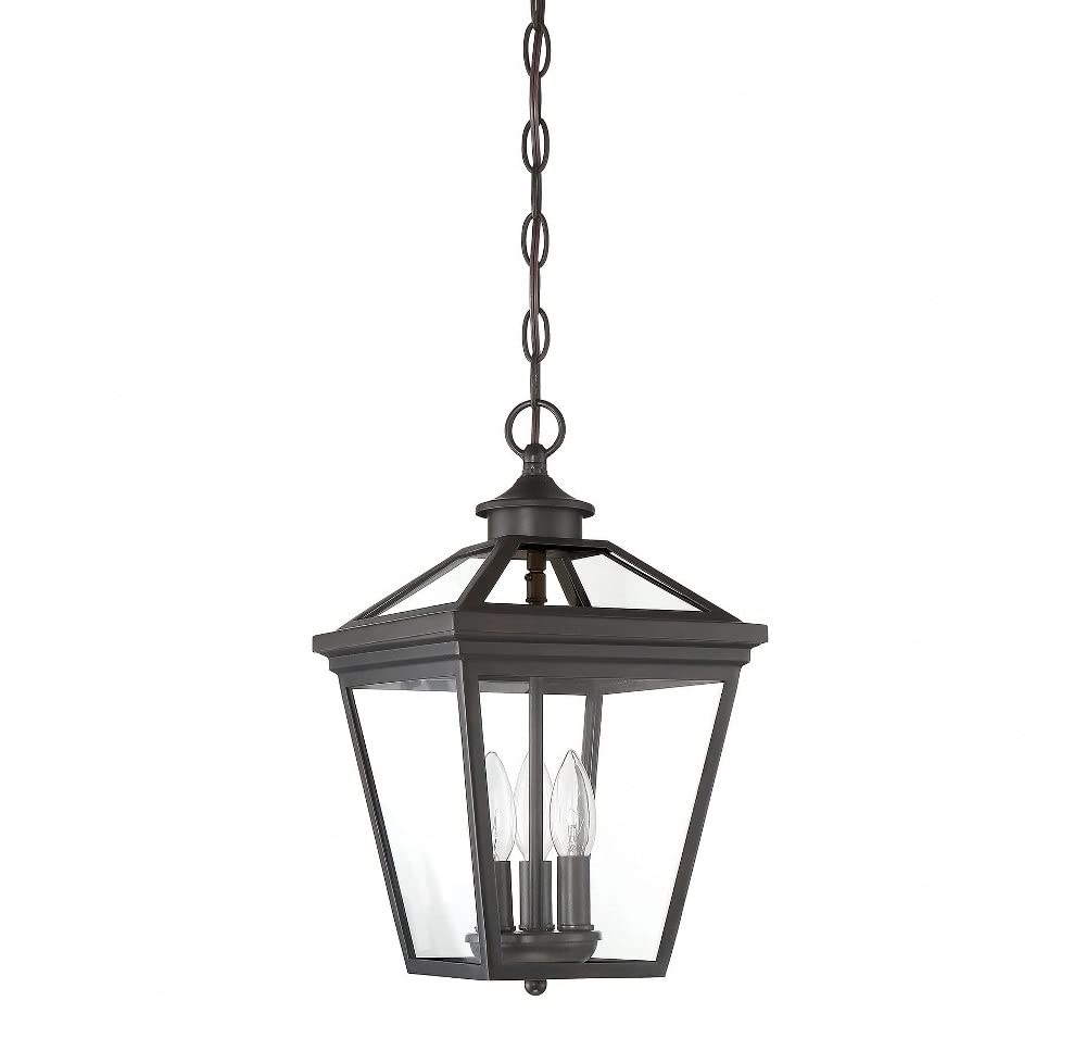 3 Light Outdoor Hanging Lantern - Modern Farmhouse Style Rustic Transitional Design - 15.75