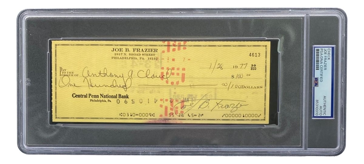Joe Frazier Autographed Boxing Memorabilia - PSA/DNA Certified Signed Bank Check #4613 - Perfect for Boxing Collectors & Sports Memorabilia Displays