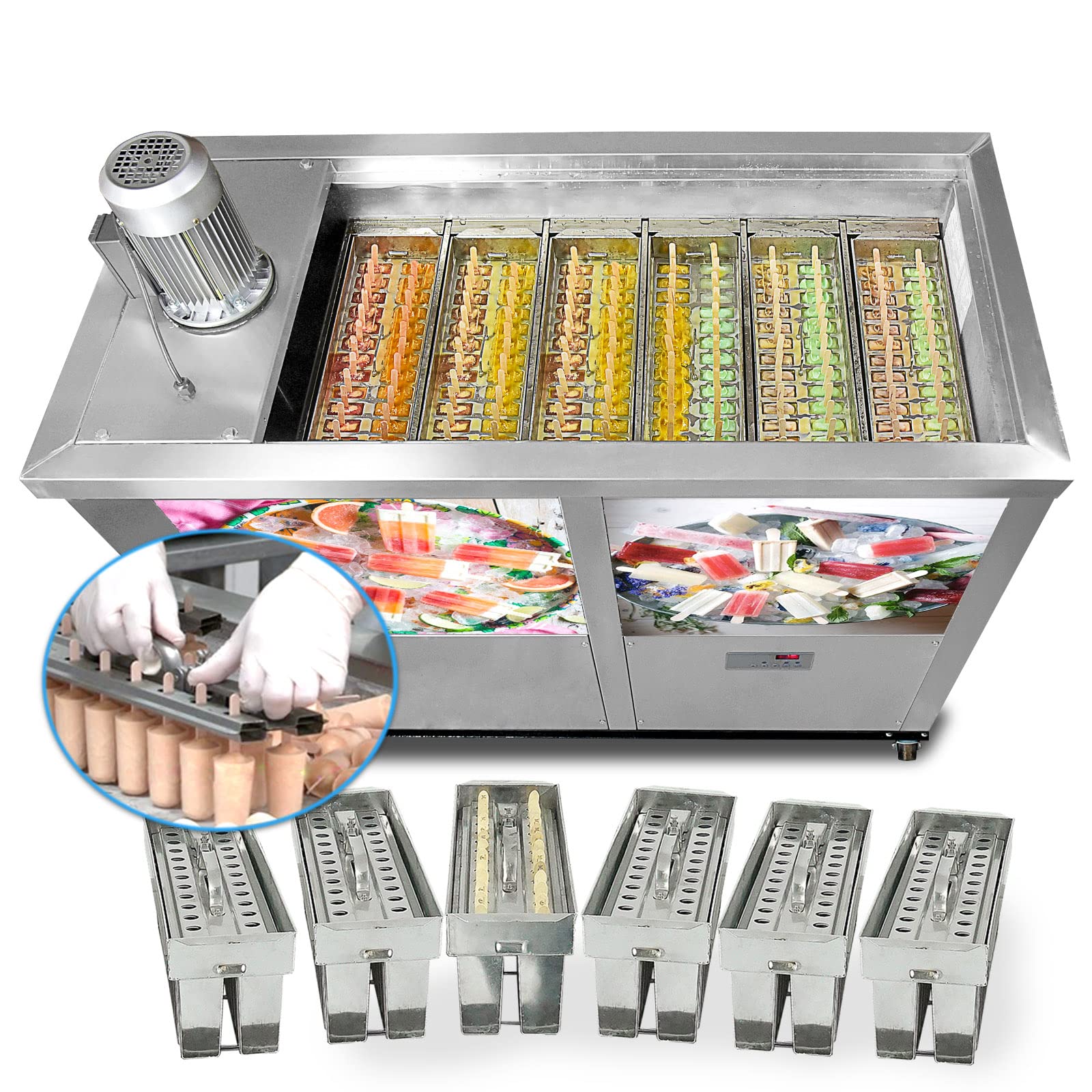 Kolice Commercial 6-Cavity Slim Mold Ice Pop Maker Machine - Includes 26 Popsicle Sticks for Homemade Frozen Treats, Perfect for Parties, Snack Bars, and Summer Refreshments