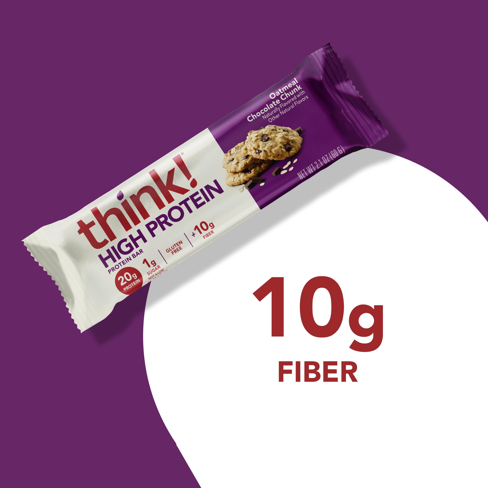 Think! Protein Bars - High Protein Snacks, Gluten Free, High Fiber, Oatmeal Chocolate Chunk (10 Count) | Perfect for Workout Recovery, Healthy On-the-Go Snacking & Weight Management