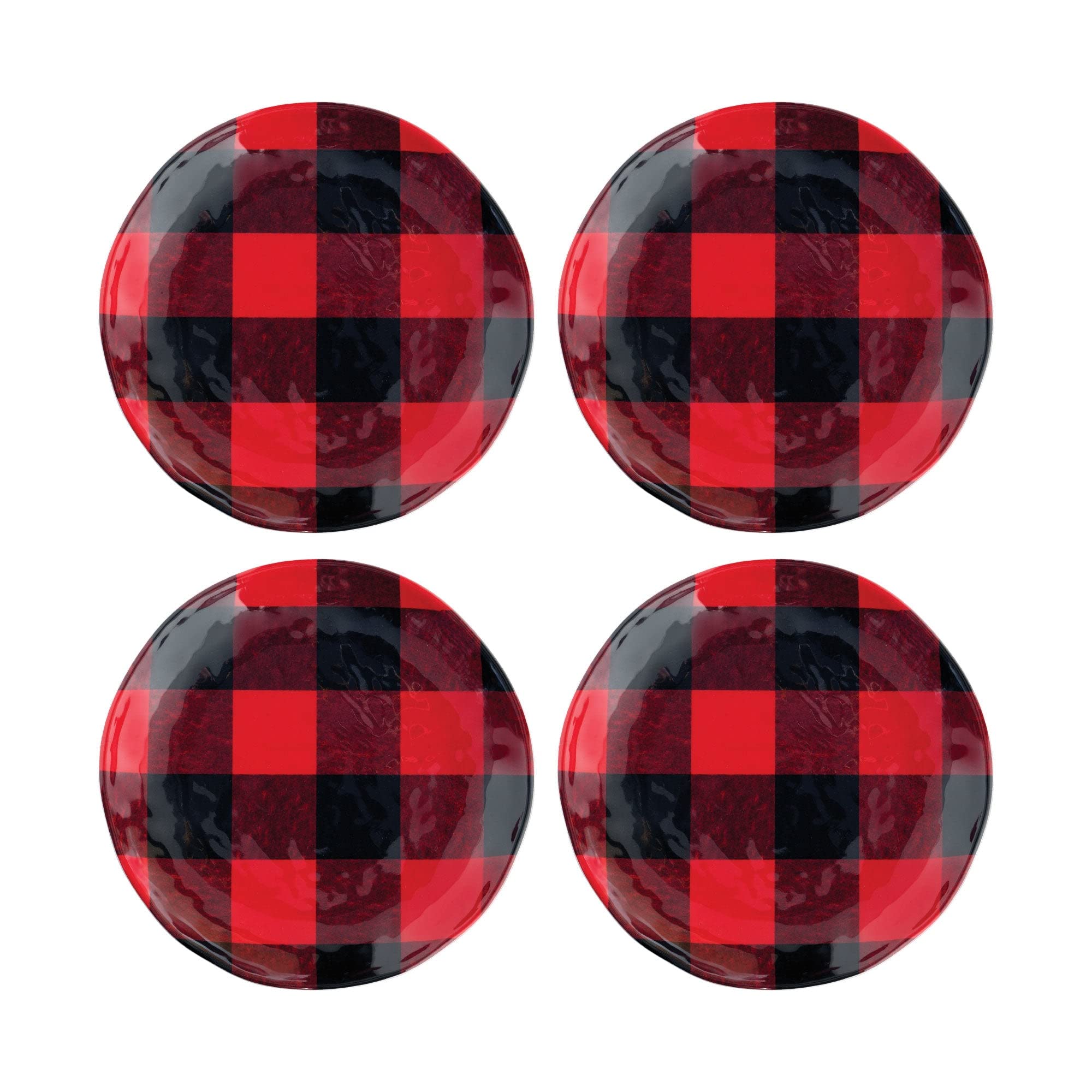 UPware 16-Piece Buffalo Plaid Melamine Dinnerware Set - Durable Outdoor Dishes & Plates with Bowls - Christmas Tableware for 4 - Red & Black Checkered Design - Perfect for Picnics, Camping, and Holiday Decorations