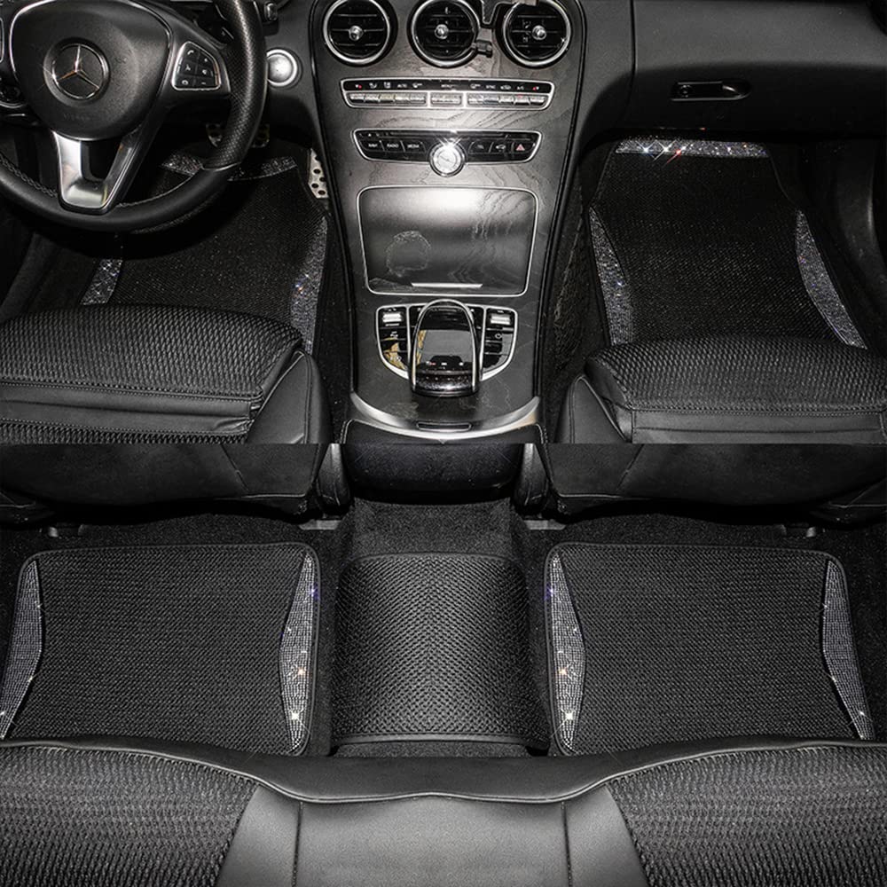 Luxury Diamond Rhinestone Car Floor Mats - Waterproof, Anti-Slip Ice Silk Foot Liners for Women (White, 5-Piece Set) | Perfect for Sedans, SUVs & Luxury Vehicles - Adds Elegance & Protection to Your Car Interior
