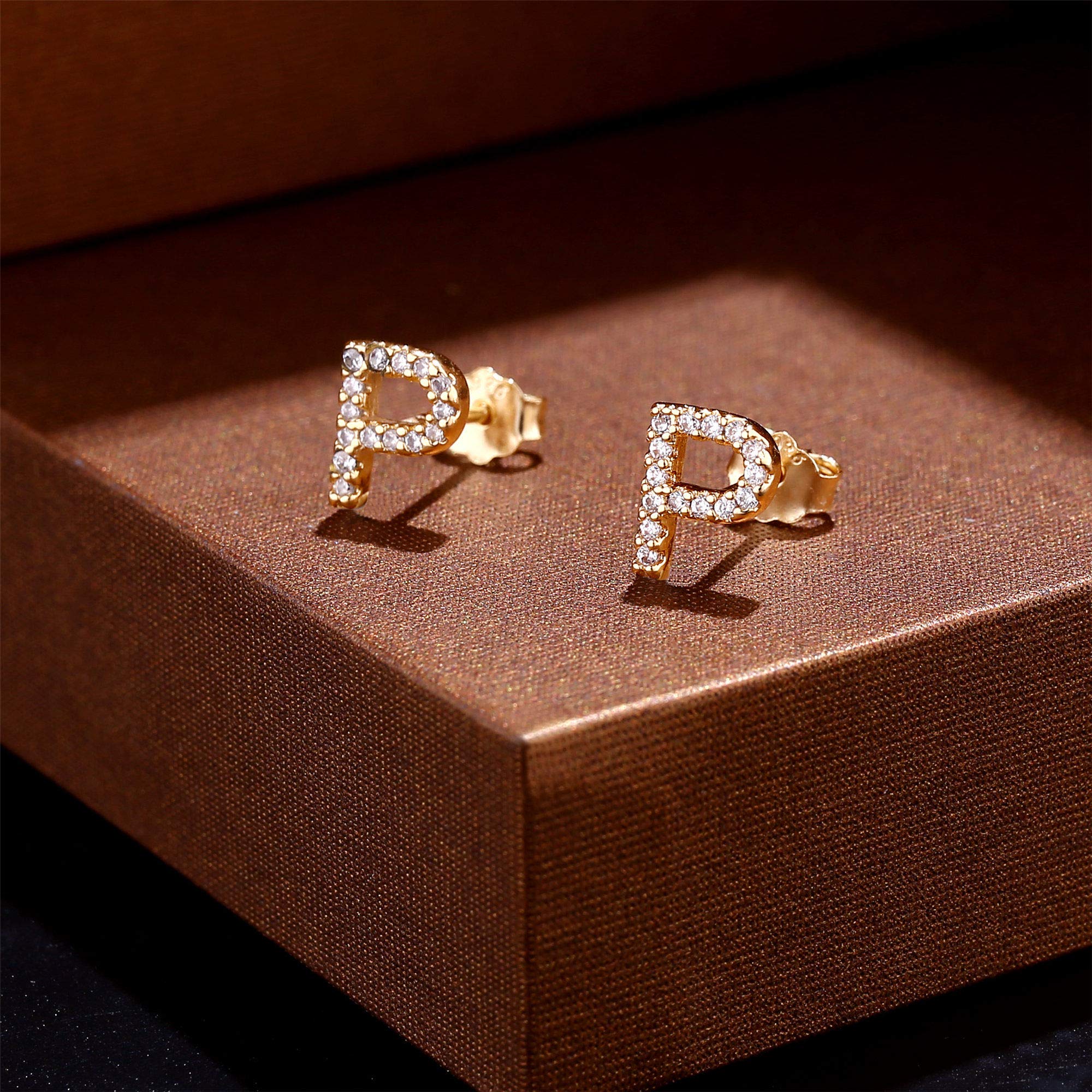 MONOOC Initial Stud Earrings for Women & Girls - Hypoallergenic S925 Sterling Silver Cubic Zirconia Letter Earrings | Birthday Gifts, Everyday Wear, Party Jewelry for Teens & Kids