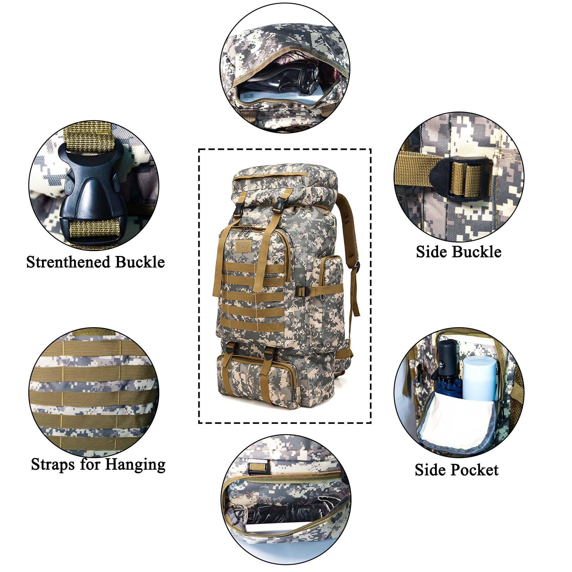 YFREAL 80L Waterproof Hiking Backpack - Tactical Camping Backpack for Outdoor Adventures, Hunting & Travel - Durable Backpack for Men & Women - Perfect for Hiking, Camping, Backpacking & Military Use