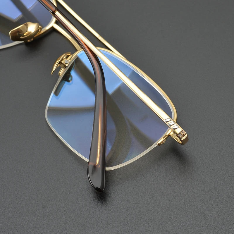 Aimee Unisex Semi-Rimless Square Double Bridge Titanium Eyeglasses Frame 7001 - Lightweight & Durable for Work, Reading & Fashion (Available in Multiple Colors)