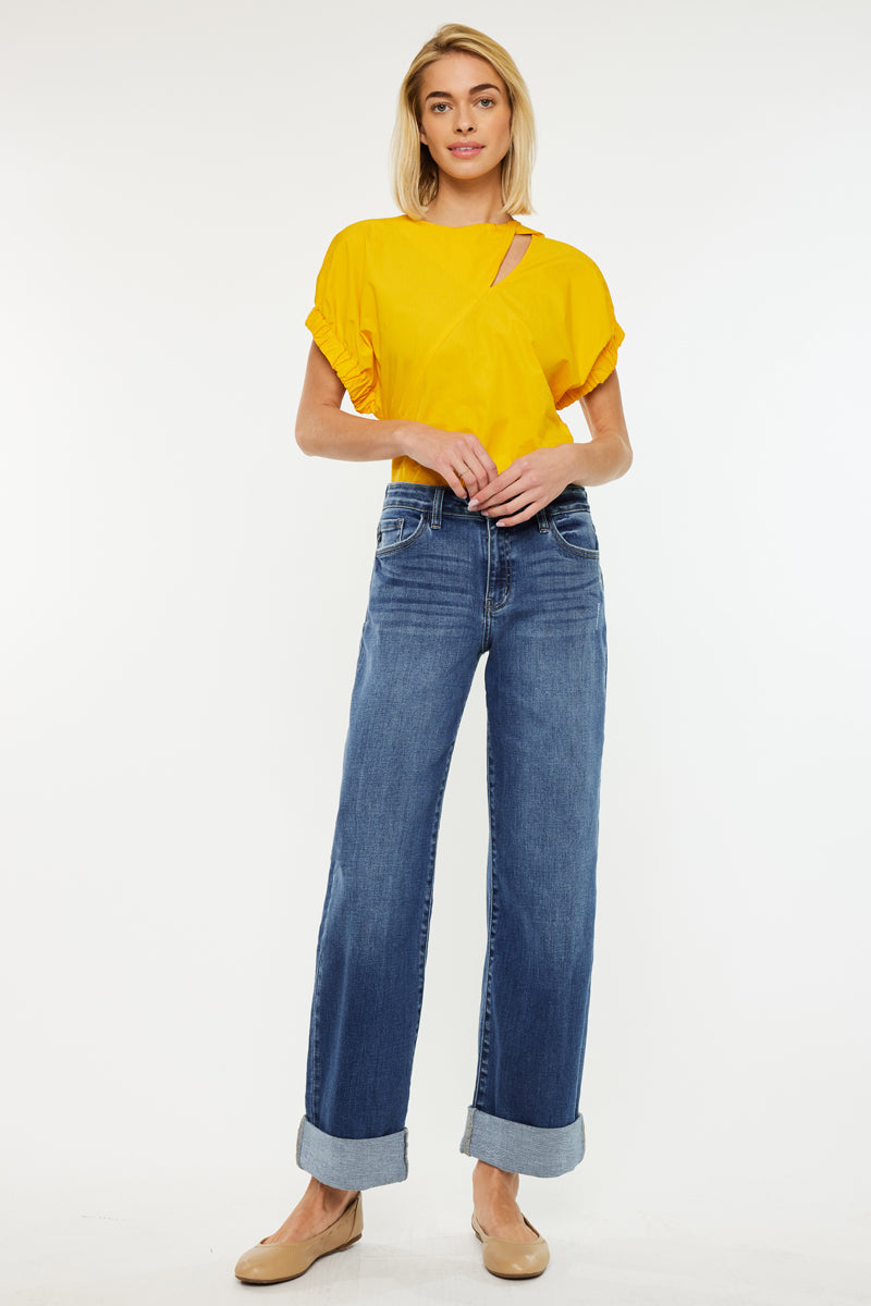 Ivanna Essentials High Rise Wide Leg Jeans for Women - Stretchy Comfort Denim Pants with Flared Fit - Perfect for Casual Outfits, Workwear & Street Style Fashion