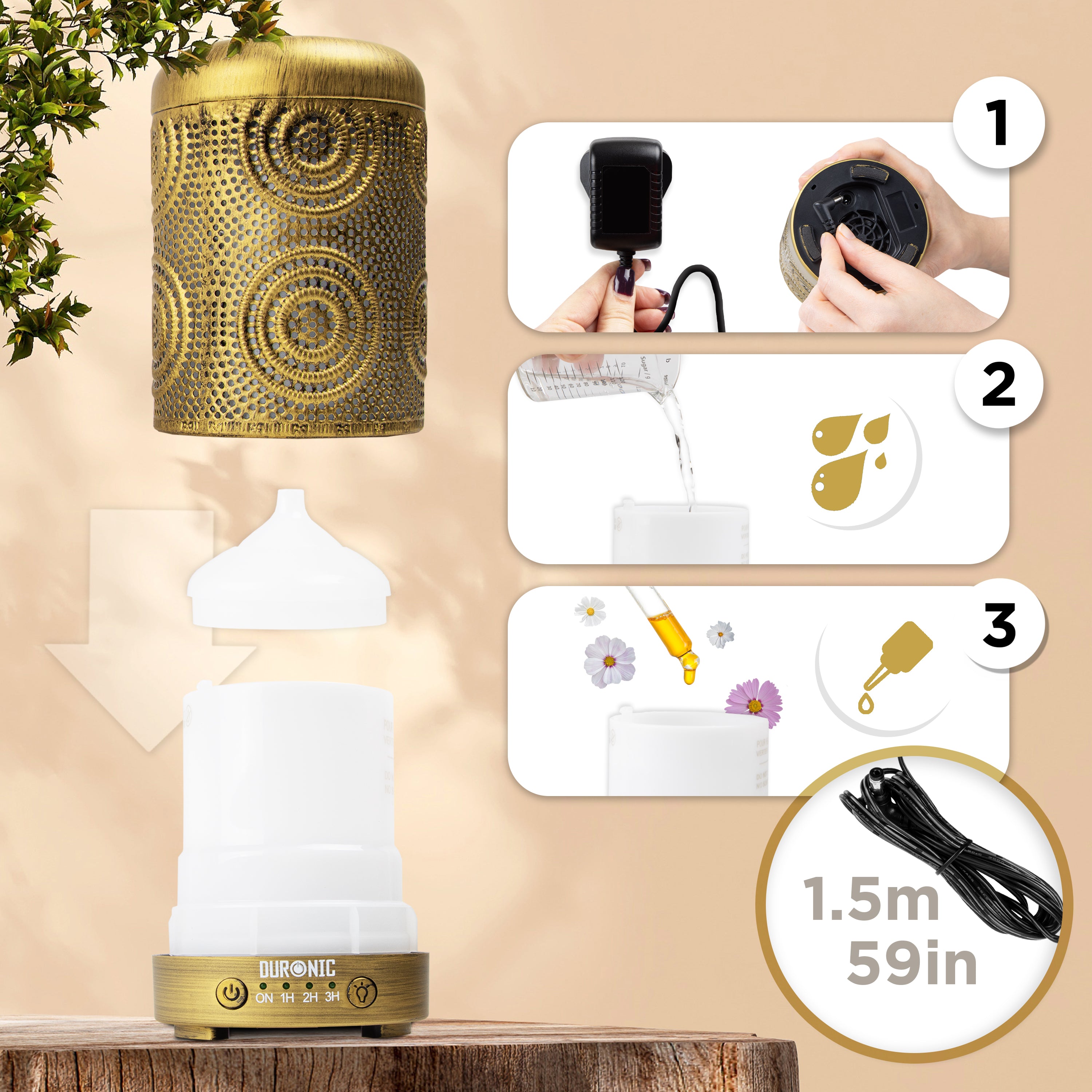 Duronic AD41 100ml Electric Aroma Diffuser with 7 Color LED Lights - Essential Oil Diffuser & Humidifier for Home, Office, Bedroom, Spa - Perfect for Relaxation, Sleep & Stress Relief