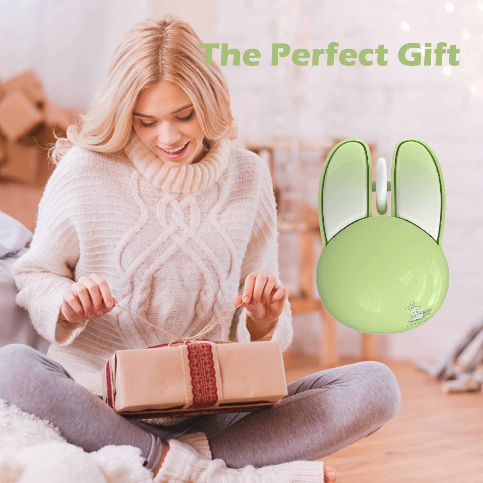 KNOWSQT Wireless Bunny Mouse - 2.4G Silent USB Mouse with Receiver for Laptop, PC, Computer, Gaming | Cute Green Rabbit Design for Office, Home, School & Travel Use