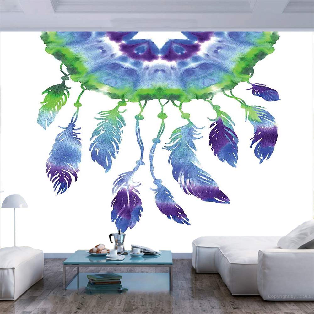 77x55 Inches Dreamcatcher Wall Mural - Watercolor Feather Design, Peel and Stick Self-Adhesive Removable Wallpaper for Home & Office Decor | Perfect for Bedroom, Living Room, Nursery or Workspace Wall Art
