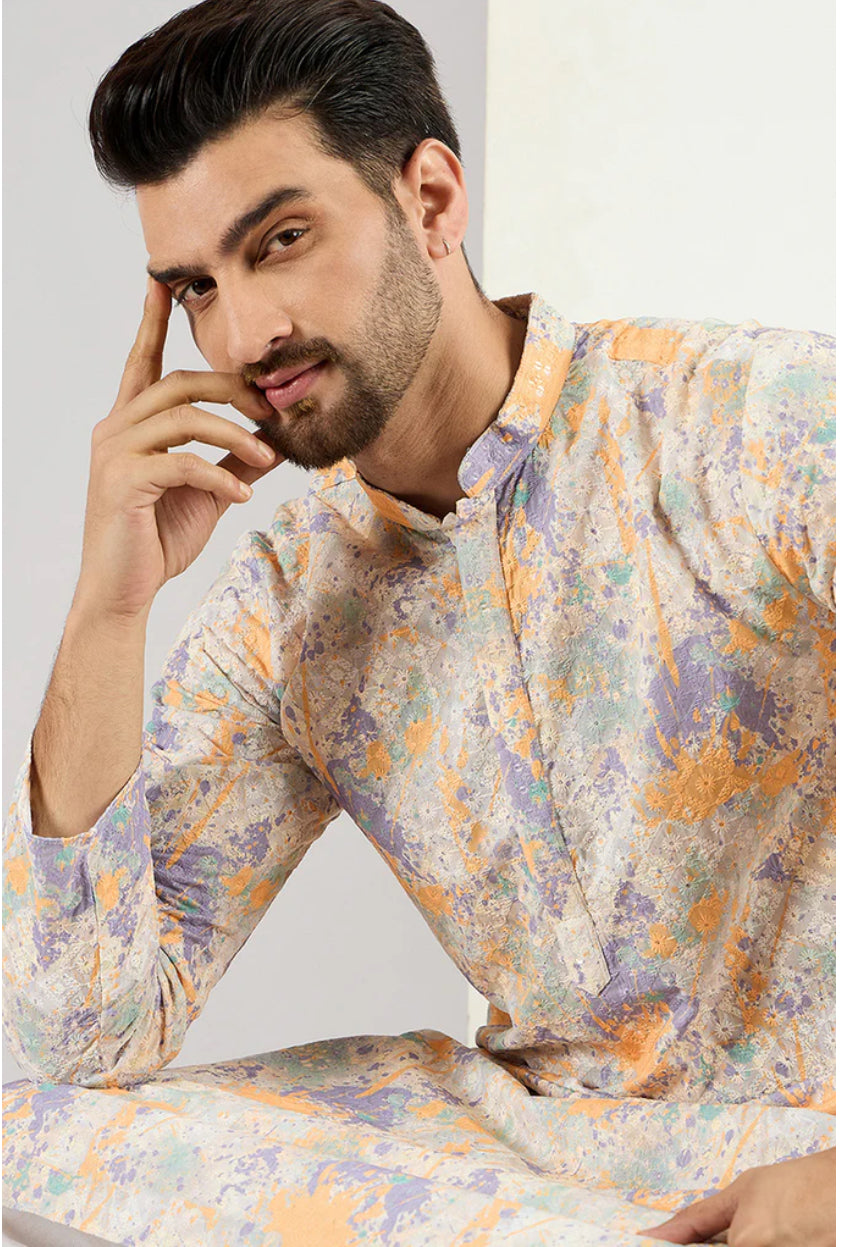 Off White Abstract Embroidered Chikankari Straight Kurta for Women | Traditional Indian Ethnic Wear | Perfect for Festivals, Weddings & Casual Outings