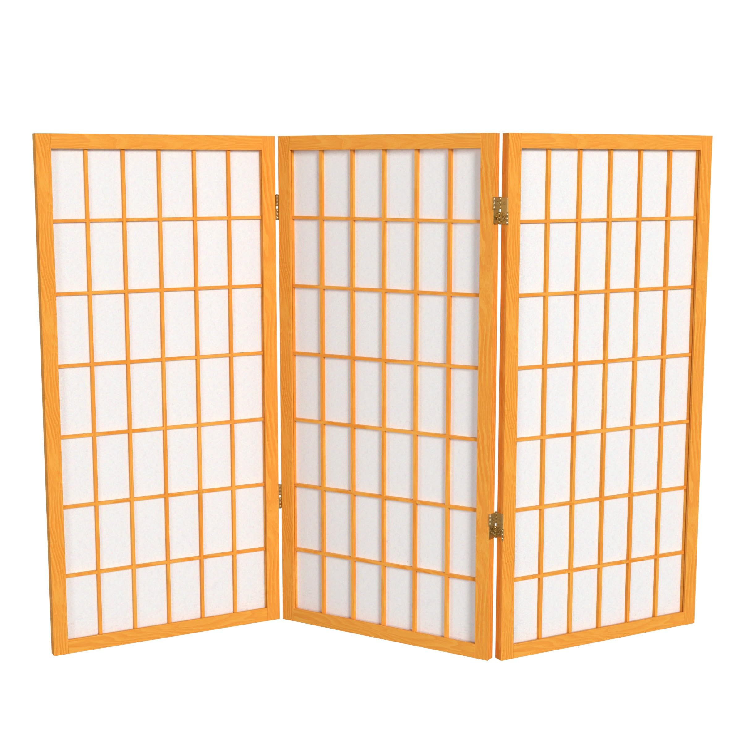 3 ft. Short Honey-Colored Shoji Screen with 3 Panels - Japanese Room Divider for Home, Office, or Meditation Space
