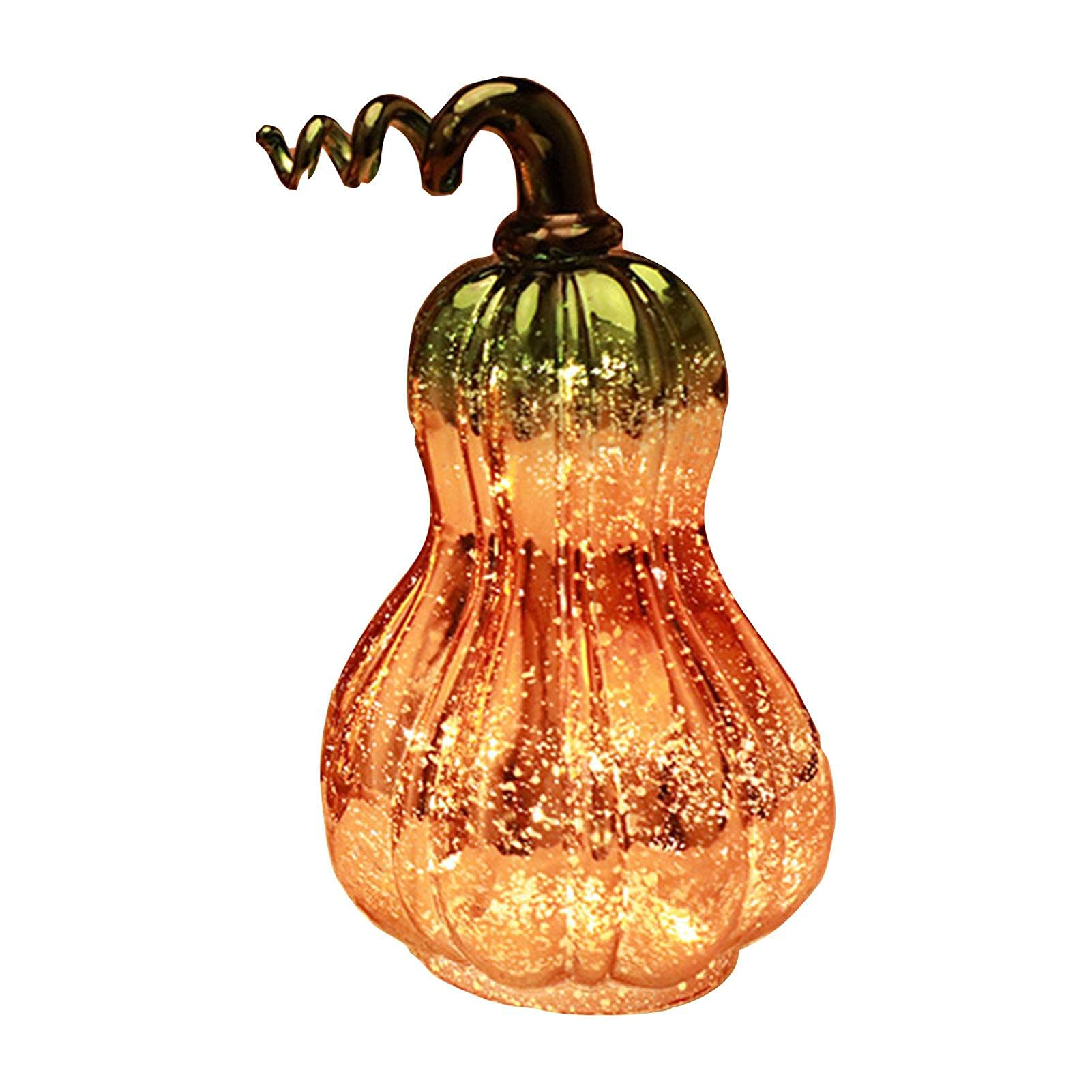 Electroplated Glass Pumpkin LED Night Light - Hand Blown Amber Gradient Cracked Design - Perfect for Halloween Decor, Autumn Harvest Festival & Home Plant Decorations - Luke Adams Inspired Home Lighting - WCCBK-706-1701403981