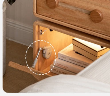 360° Rotating Oak Solid Wood Nightstand - Modern Bedside Table for Bedroom, Living Room & Office