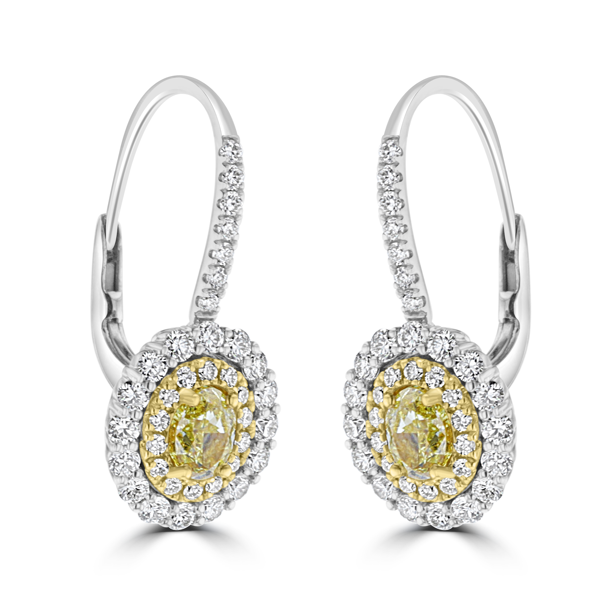 18KT Gold 1.01 CTW Yellow & 1.13 CTW White Diamond Oval Halo Earrings – Luxury Wedding, Anniversary & Special Occasion Jewelry Gift
