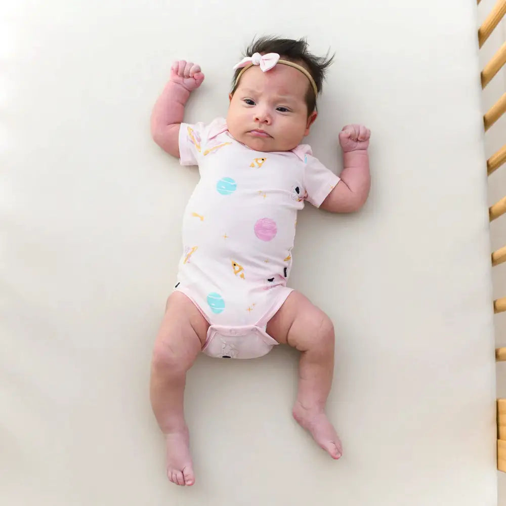 Kyte Baby Short Sleeve Bodysuit - Soft Organic Cotton Baby Onesie in Sakura Space Print | Perfect for Newborns, Infants & Toddlers | Ideal for Playtime, Daycare & Family Outings
