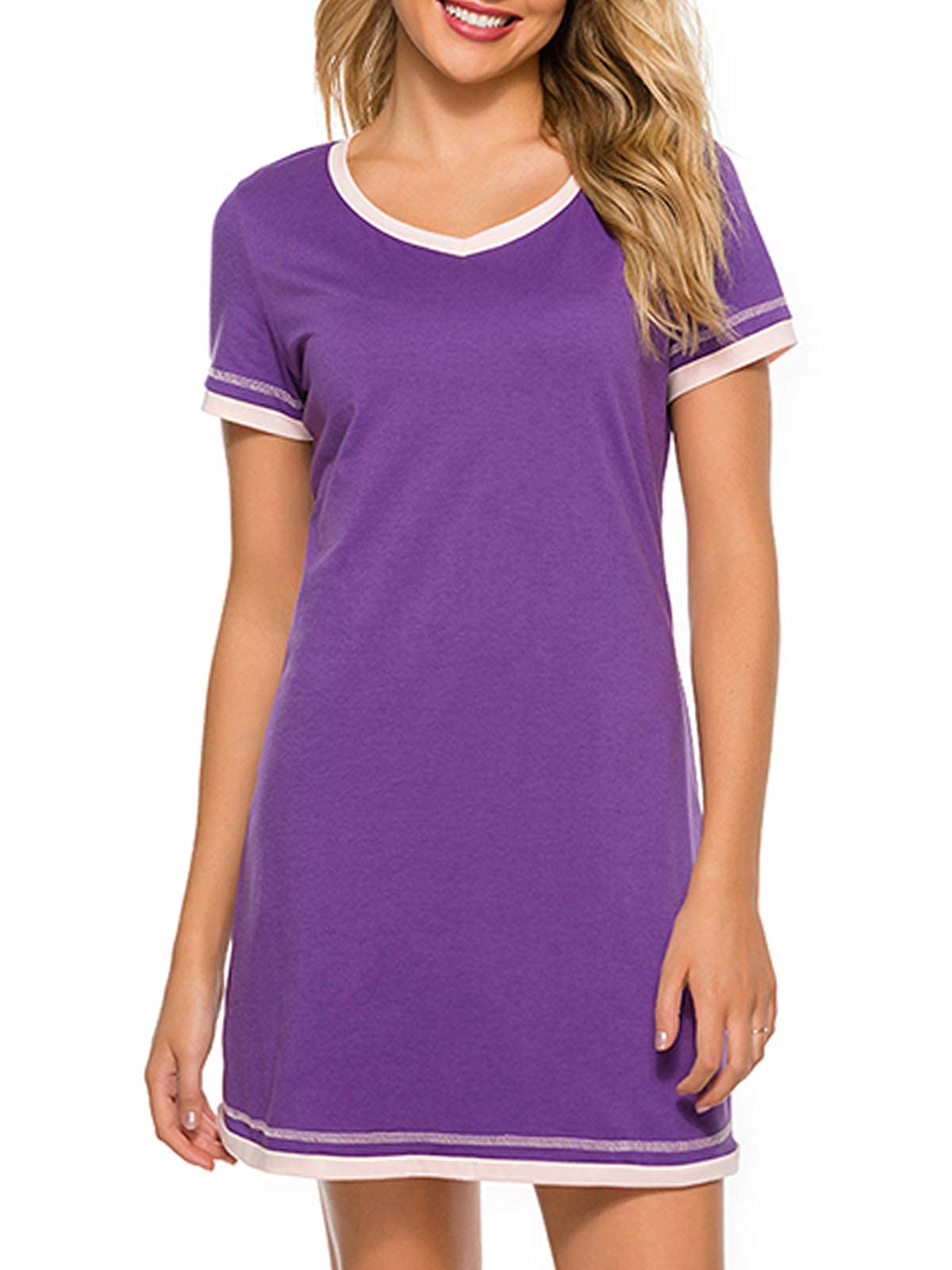 Century Star Women's Short Sleeve Nightgown - Soft Sleepwear T-Shirt Style Pajama Top in Purple (X-Large) for Lounge, Sleep & Relaxation at Home