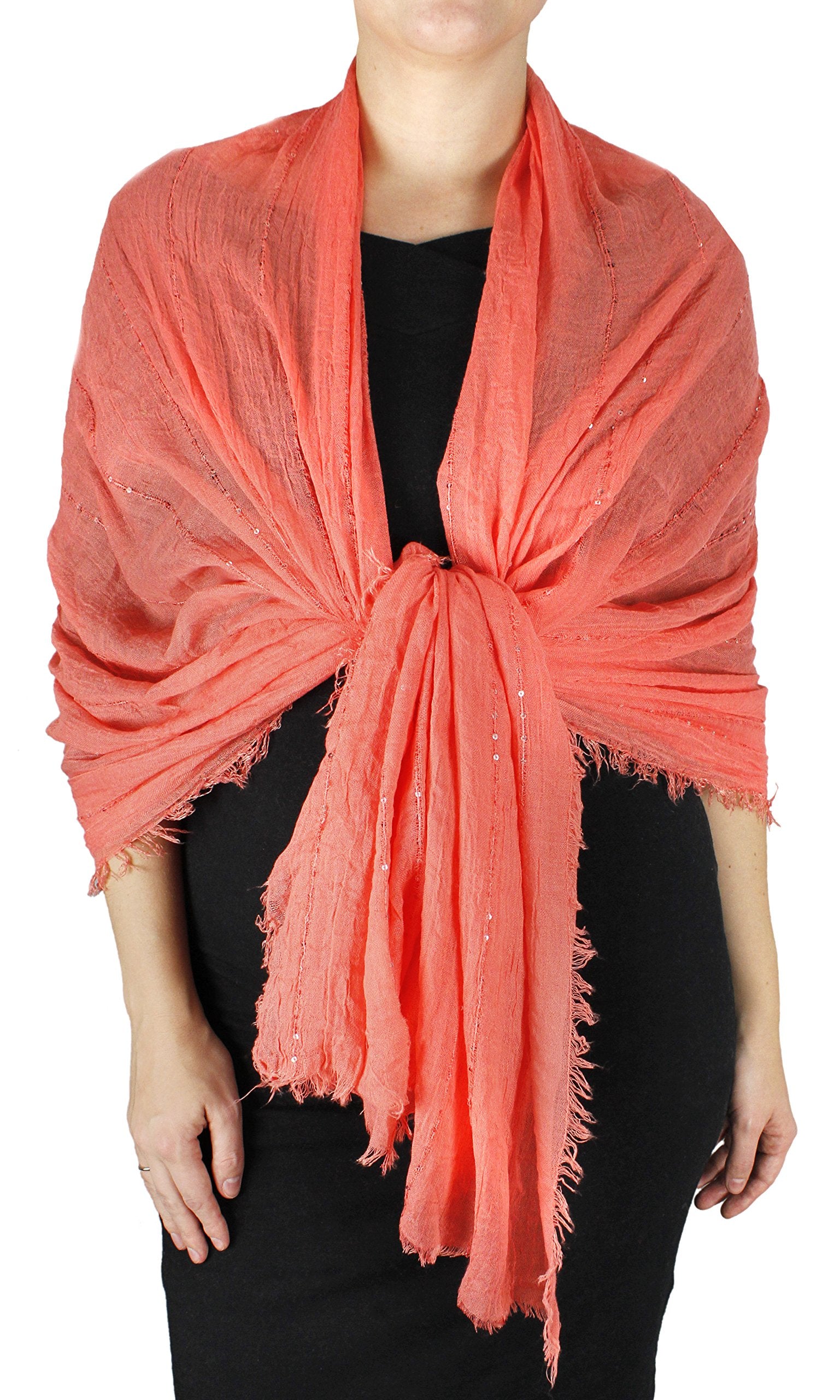 Sparkly Sequin Bohemian Sheer Woven Knit Fringe Scarf for Women - Perfect for Parties, Festivals & Holiday Outfits