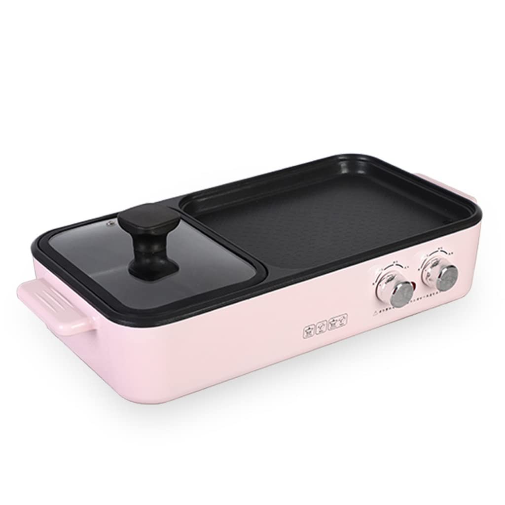 Pink Multi-Function Electric Hot Pot & Grill - Thickened Aluminum Alloy BBQ Hotpot with Dual Control Switch - Perfect for Indoor Camping, Family Gatherings & Korean BBQ Parties