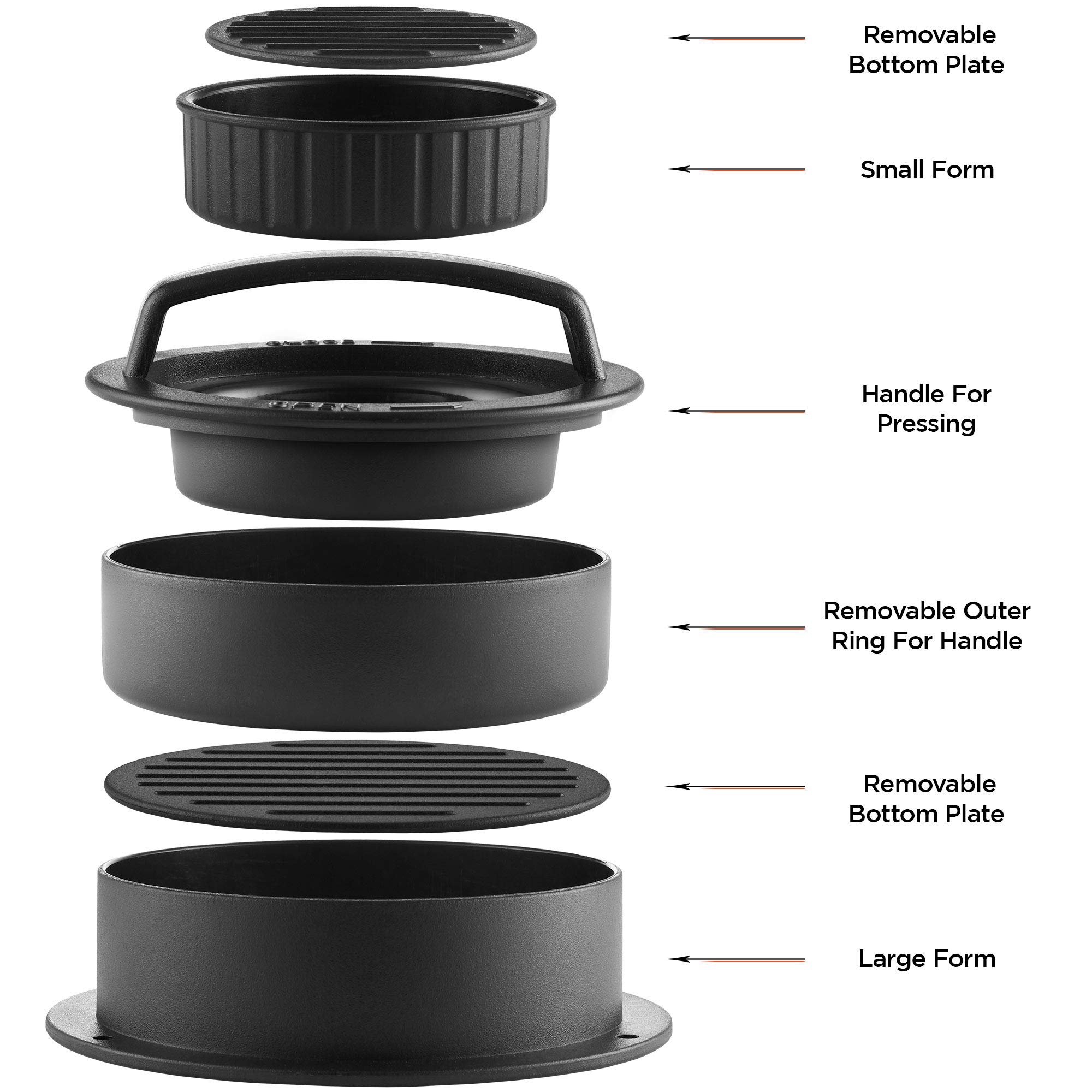 Pure Grill 3-in-1 Burger Press & Patty Maker with 100 Wax Papers - Perfect for BBQ, Grilling Hamburgers, Beef Patties, and Sliders | Ideal for Backyard Cookouts, Picnics, and Family Gatherings