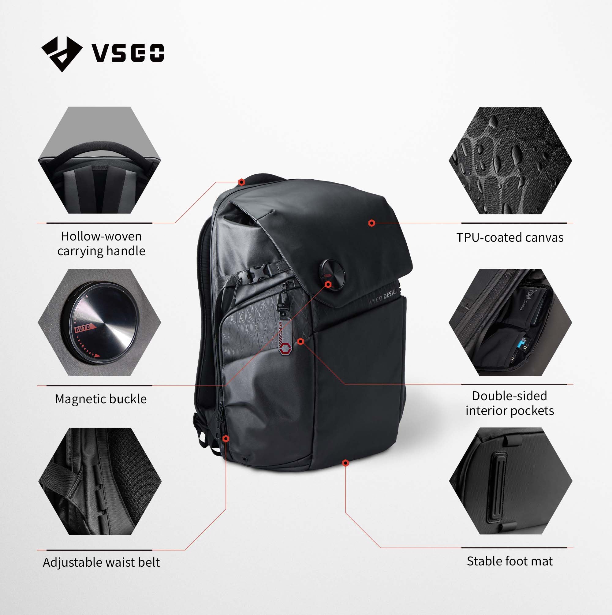 VSGO 25L Professional DSLR Camera Backpack - Waterproof Large Capacity Photography Bag for Canon, Nikon, Fujifilm - Travel & Commuting with 17.3-Inch Laptop Compartment - Perfect for Outdoor Shooting, Air Travel & Daily Photography