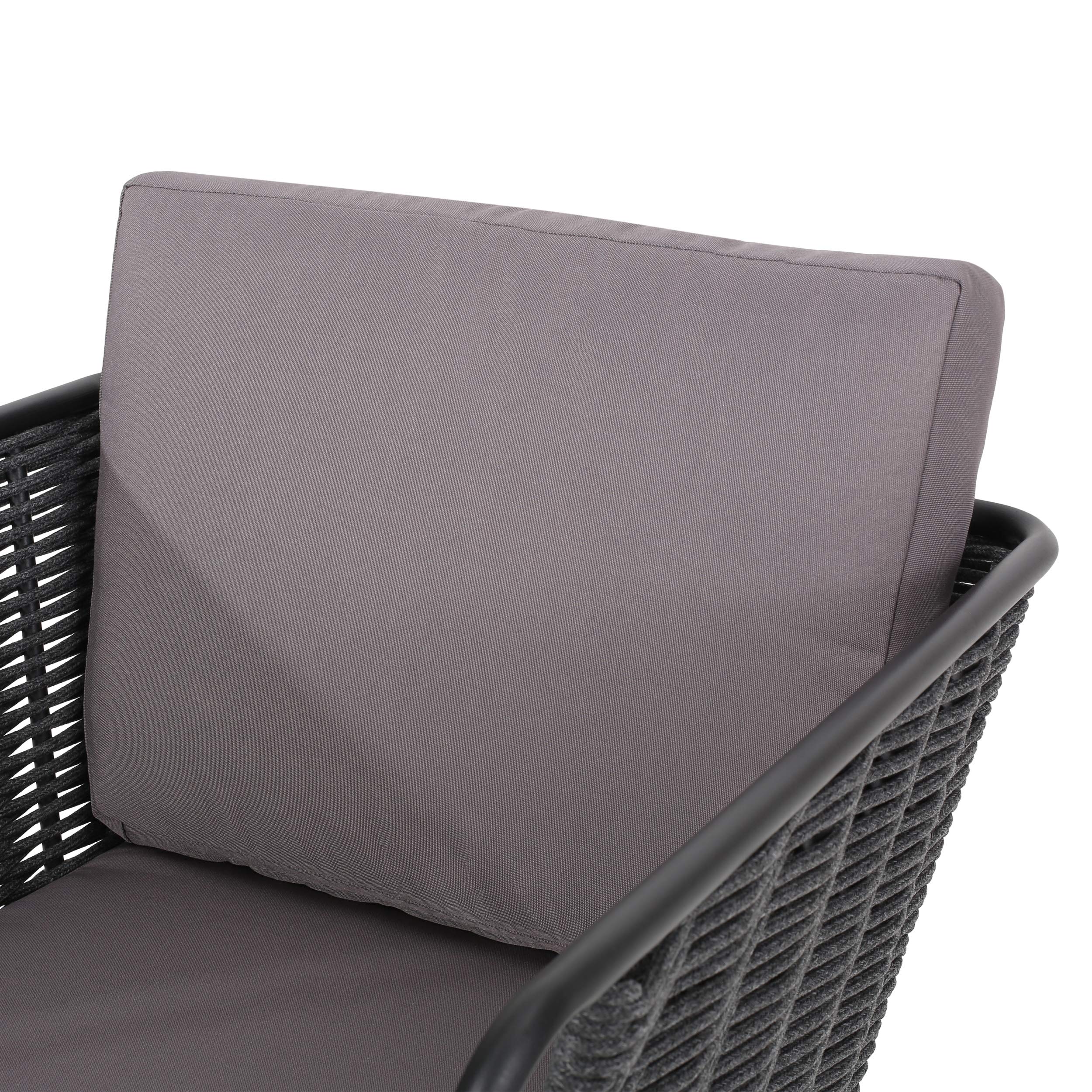 GDF Studio Modern Outdoor Rope Weave Club Chair with Cushions (Set of 2) - Dark Gray, Gray & Black Water-Resistant Patio Furniture for Garden, Poolside & Backyard Relaxation