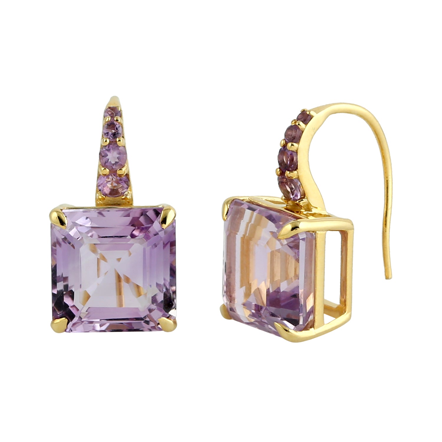14K Yellow Gold Square Cut Amethyst Ear Hook Earrings for Women - Elegant Dangle Earrings for Date Night, Wedding & Special Occasions