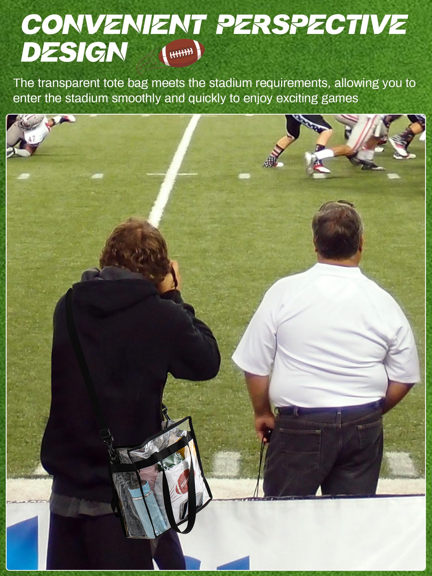Stadium Approved Clear Football Tote Bag 12x12x6 Inches - Transparent Sports Purse for Women, Moms & Cheerleaders - Perfect for Game Day, Concerts & Events (Great Gift for Football Fans & Sports Lovers)