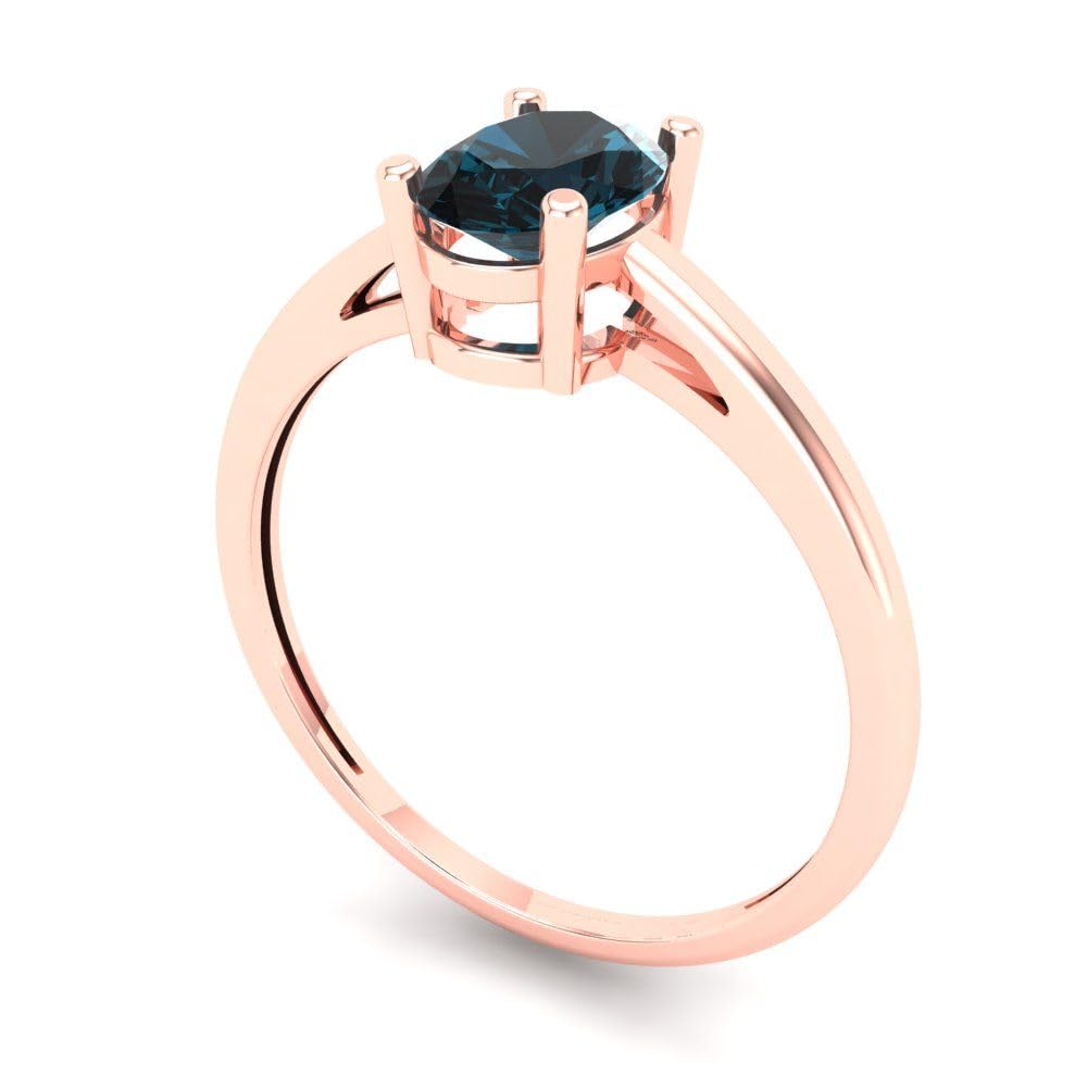 1.0 ct Oval Cut Natural London Blue Gemstone Solitaire Engagement Ring - 14k Rose Gold Wedding Band for Brides & Anniversary Gifts | Perfect for Proposals, Vow Renewals & Special Occasions