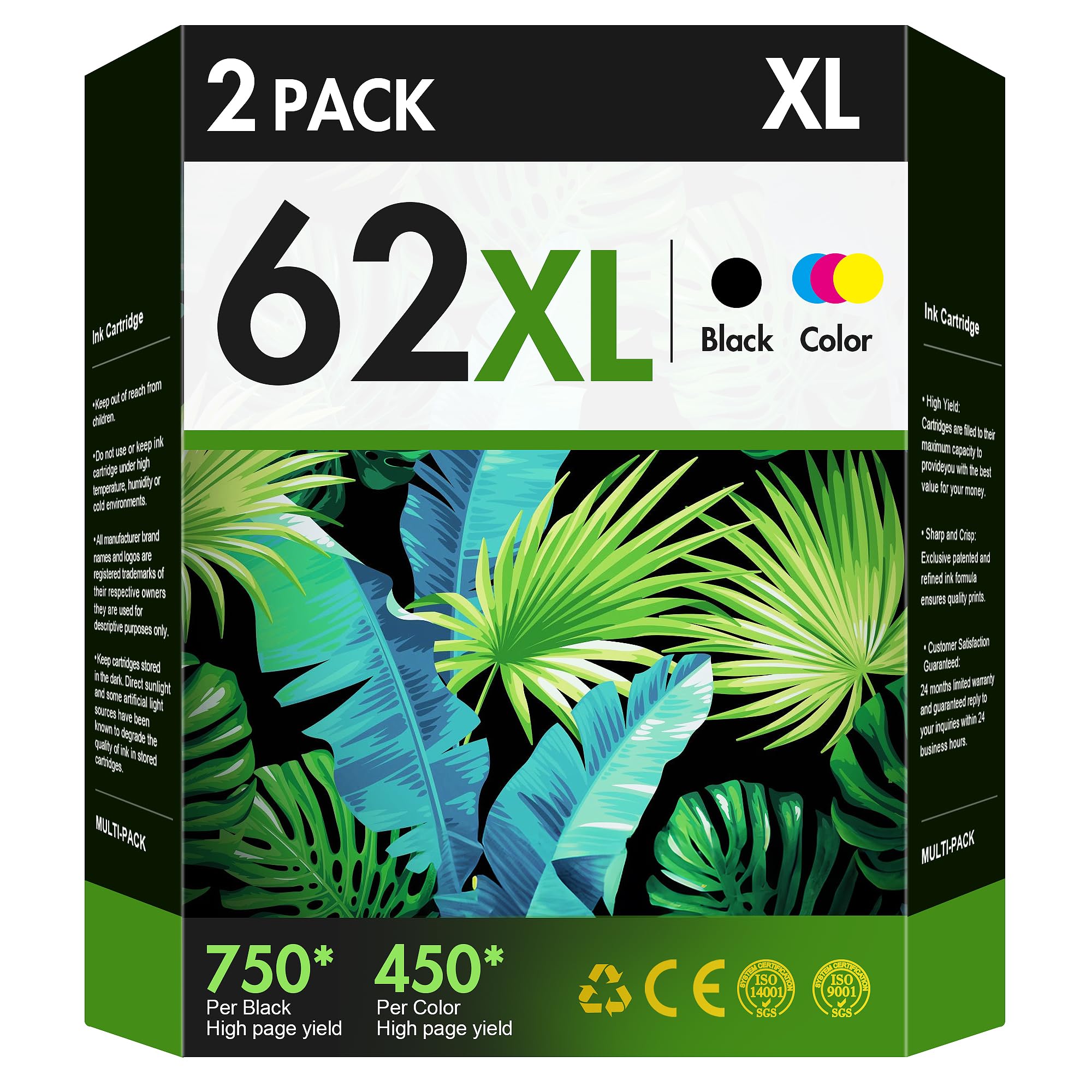HP 62XL Ink Cartridge Black & Tri-Color Combo Pack - Compatible with HP Envy 7640, 5640, Deskjet 250, 258, 200, 5740, 5660, 5540, 5600, 7600 Printers - High Yield Replacement Ink for Home & Office Printing
