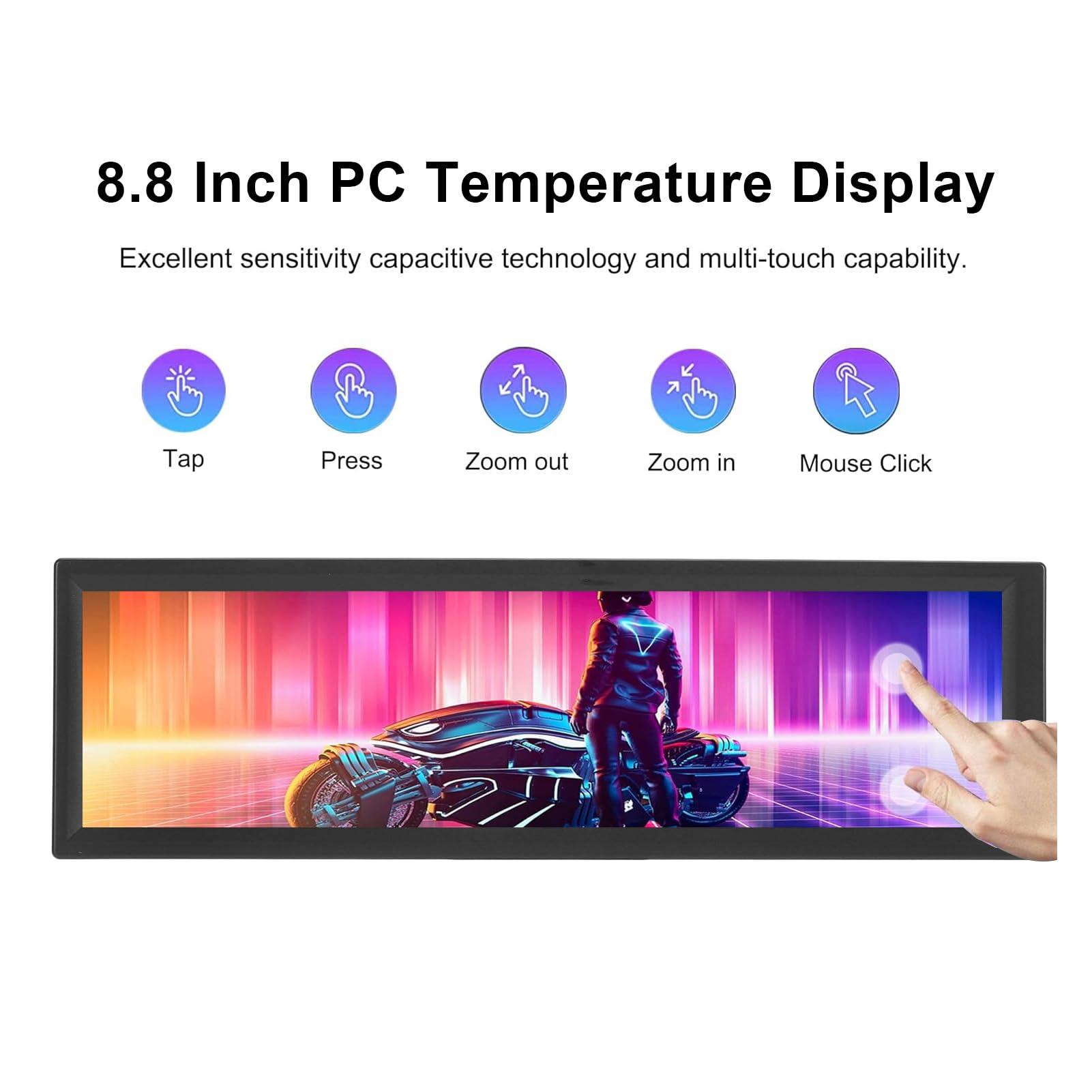 Zunate 8.8 Inch PC Temperature Monitor - Secondary Display with One-Touch Control, USB Plug & Play, Mini HD Interface, HD IPS LCD Screen - Compatible with Raspberry Pi, Linux & Windows (Black) - Perfect for Gaming Rigs, Workstations & Home Office Setups