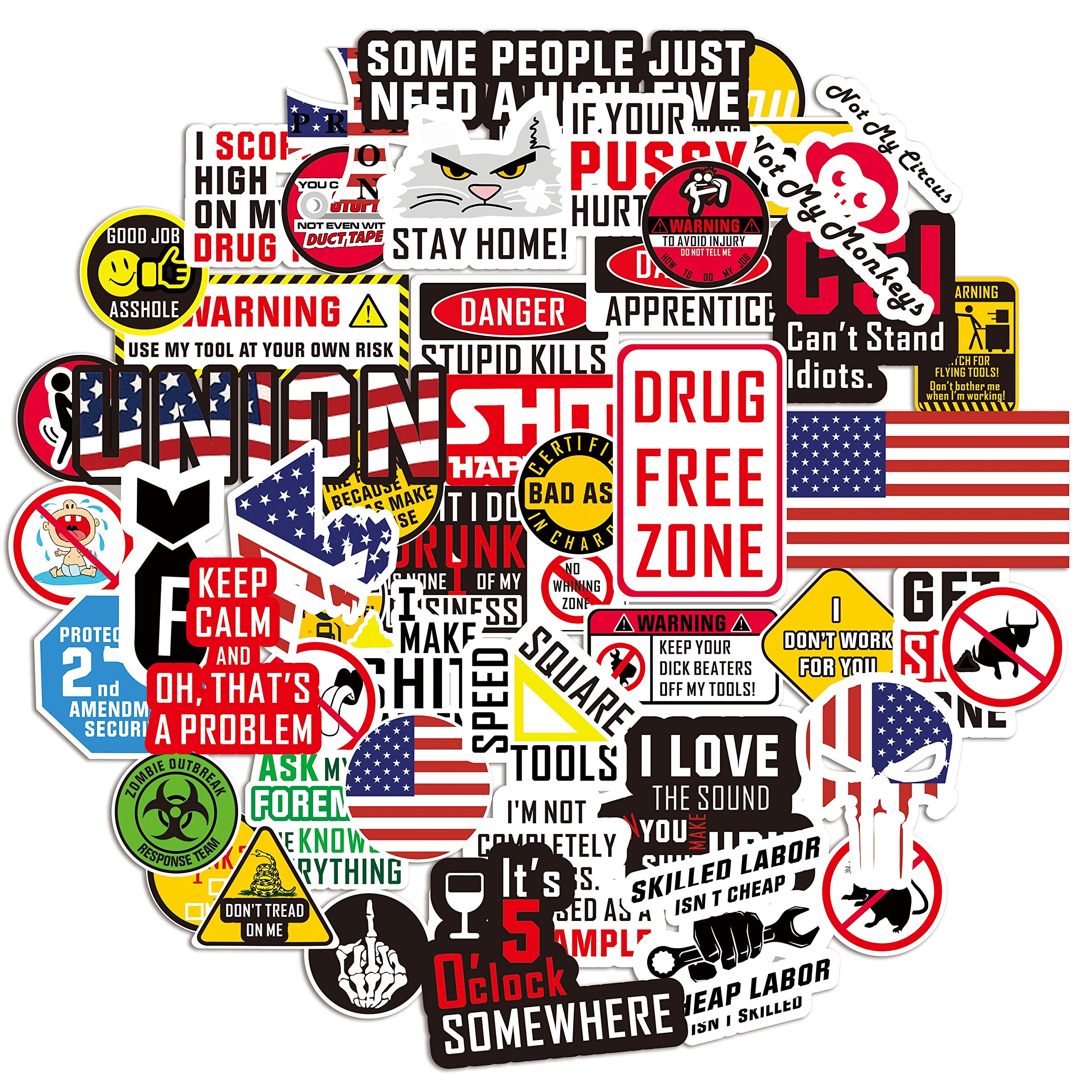 50 Premium Hard Hat Stickers - Durable Vinyl Toolbox Decals for Construction Workers, Electricians & Mechanics - Funny Safety Quotes for Helmets, Lunch Boxes, Laptops & Skateboards - Perfect for Oilfield Crews, Firefighters & Industrial Professionals