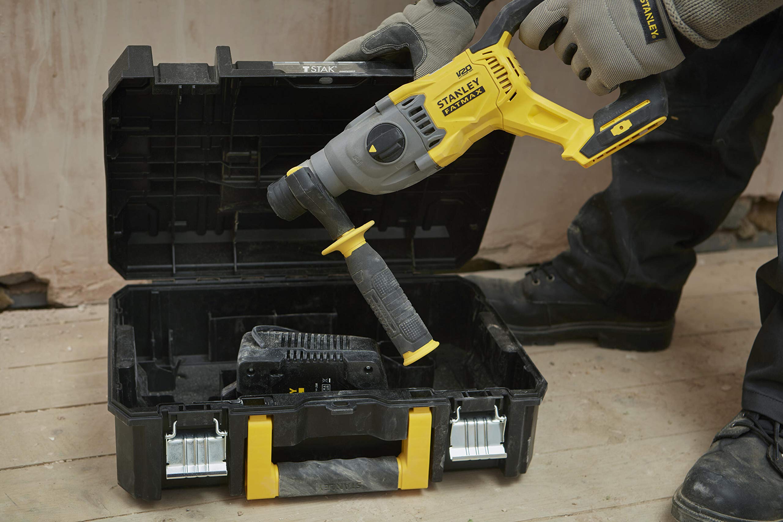 Stanley FatMax SFMCH900B 18V Cordless SDS-Plus Rotary Hammer - 2.0J Impact Energy, Brushless Motor, 3-in-1 Hammer Drill/Chisel Function with Depth Stop | Perfect for Concrete Drilling, Demolition & Masonry Work (Battery & Charger Sold Separately)