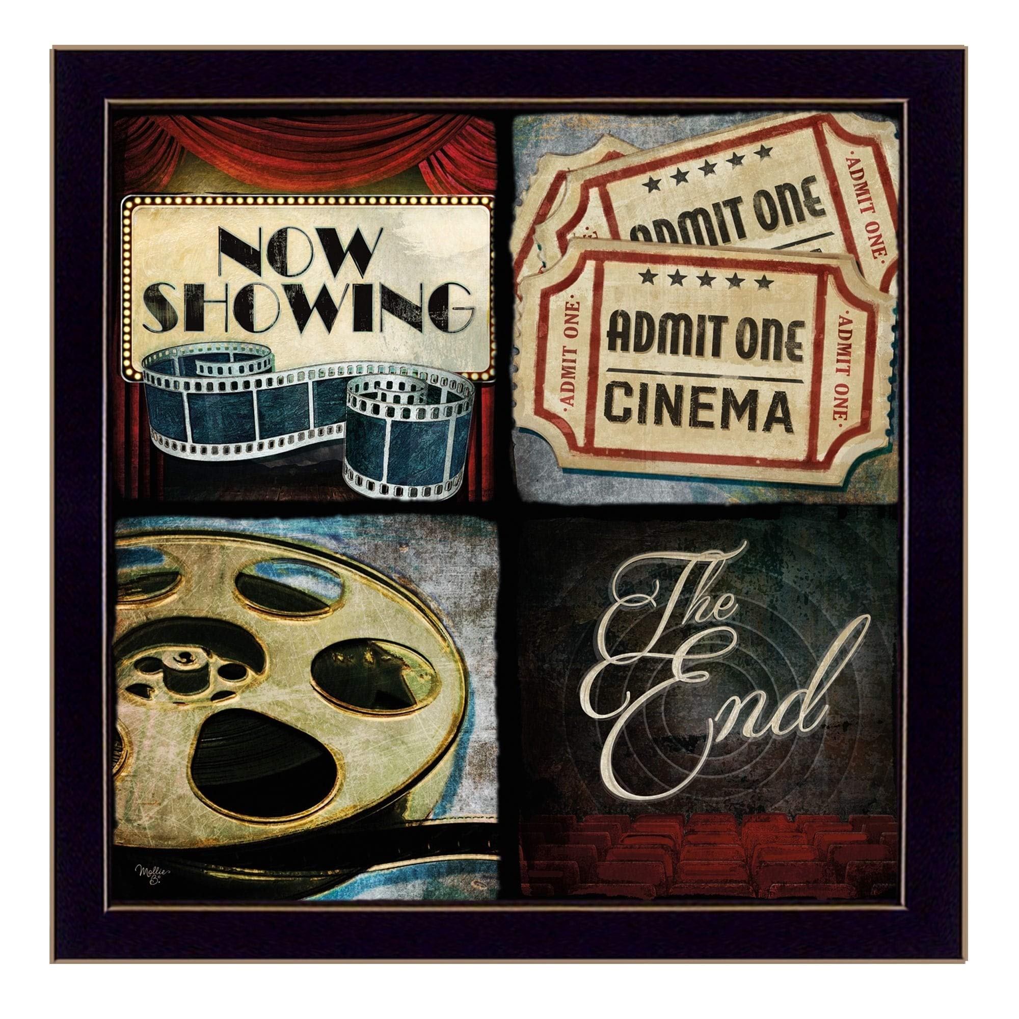 At The Movies by Mollie B - Vintage Printed Wall Art Poster, Ready to Hang Framed Decor with Black Traditional Square Frame - Perfect for Living Room, Bedroom, Home Theater & Office Decor