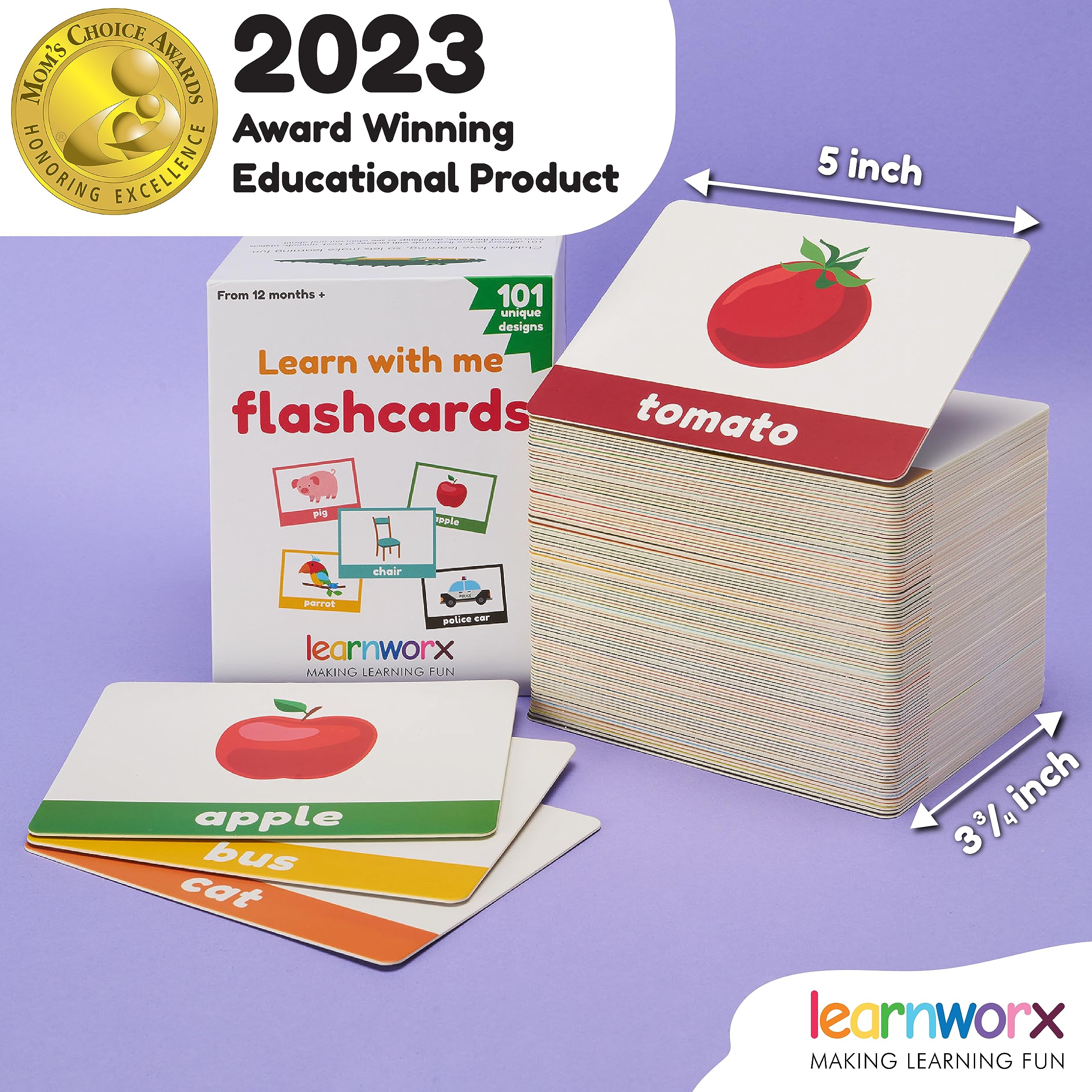 LearnWorx Baby Flash Cards for Toddlers 1-3 | First Words Learning Toys for Preschool Kids - Perfect for Home & Classroom Learning