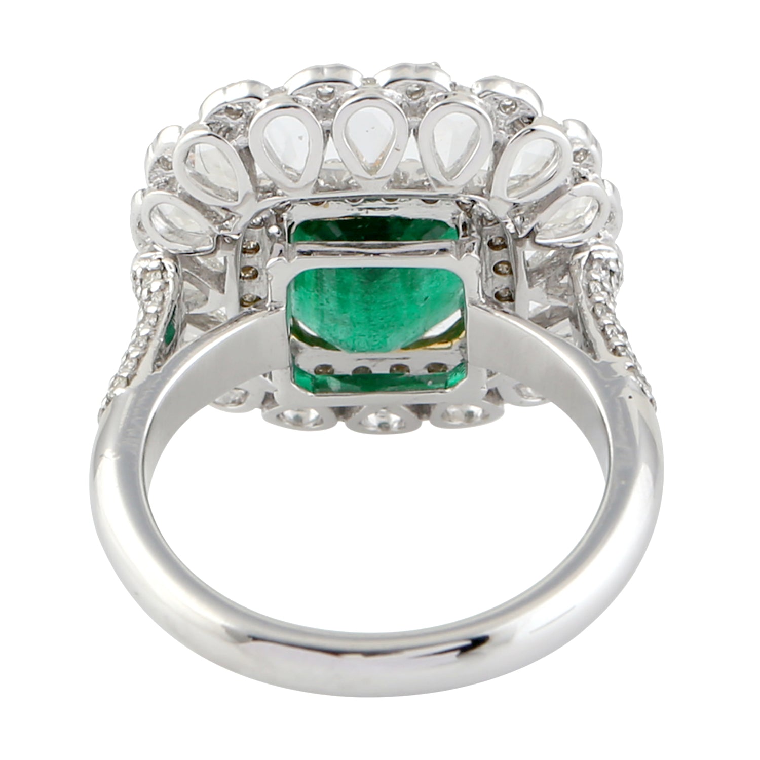 Emerald Gemstone Cocktail Ring with Rose Cut Diamonds in 18K White Gold | Elegant Jewelry for Evening Parties, Weddings & Special Occasions