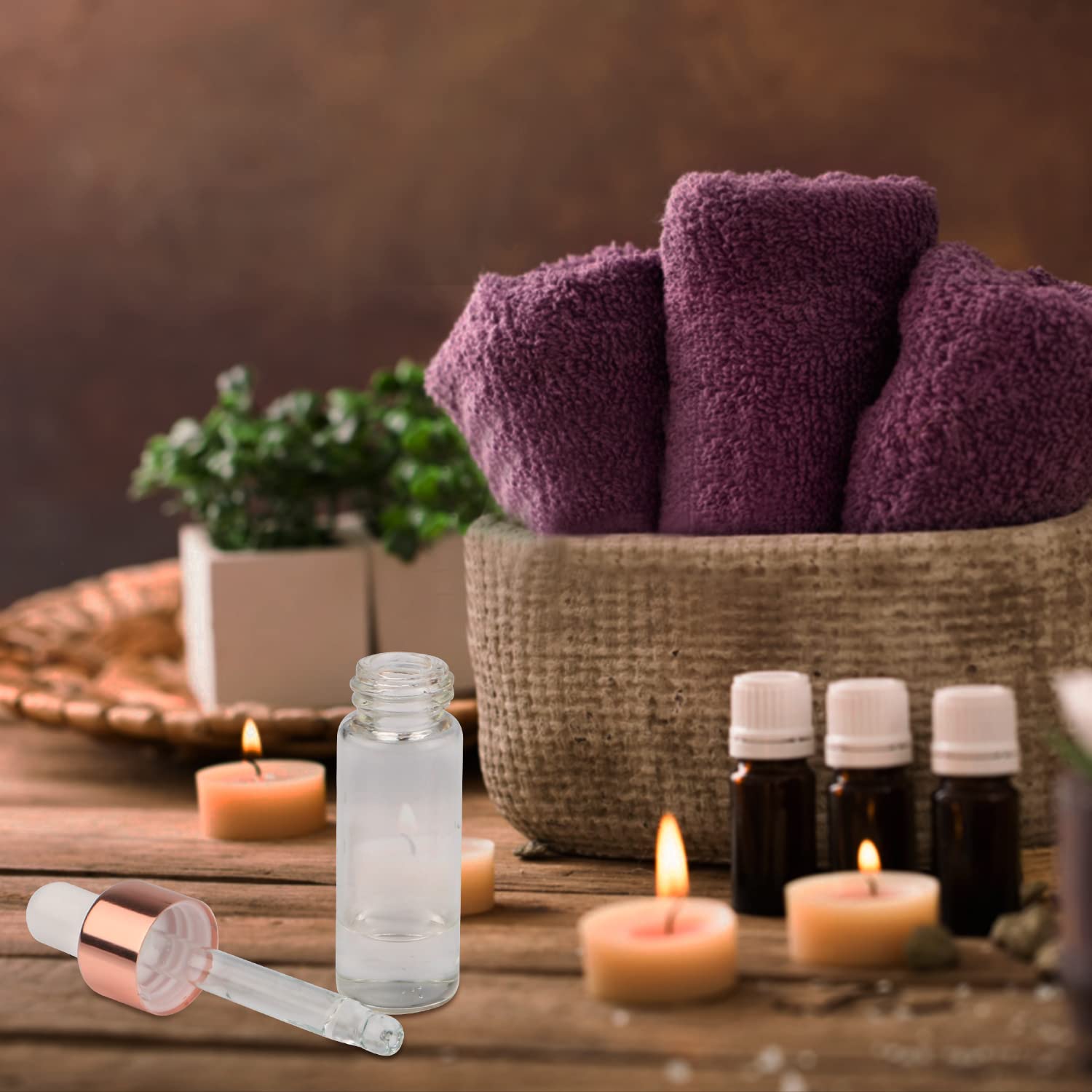 50 Pack Clear Glass Dropper Bottles with Rose Gold Lids - 5ml (1/6oz) Essential Oil Bottles, Perfume Sample Vials, DIY Cosmetic Containers - Includes 2 Pipettes for Travel, Aromatherapy & Skincare Storage