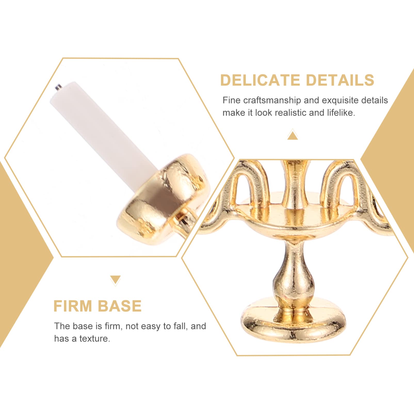1/12 Scale Mini Dollhouse Candles - Golden Three-Head Candle Stick Model for Dollhouse Decor Accessories | Perfect for Miniature Room Displays, DIY Dollhouse Projects & Collectible Scenes