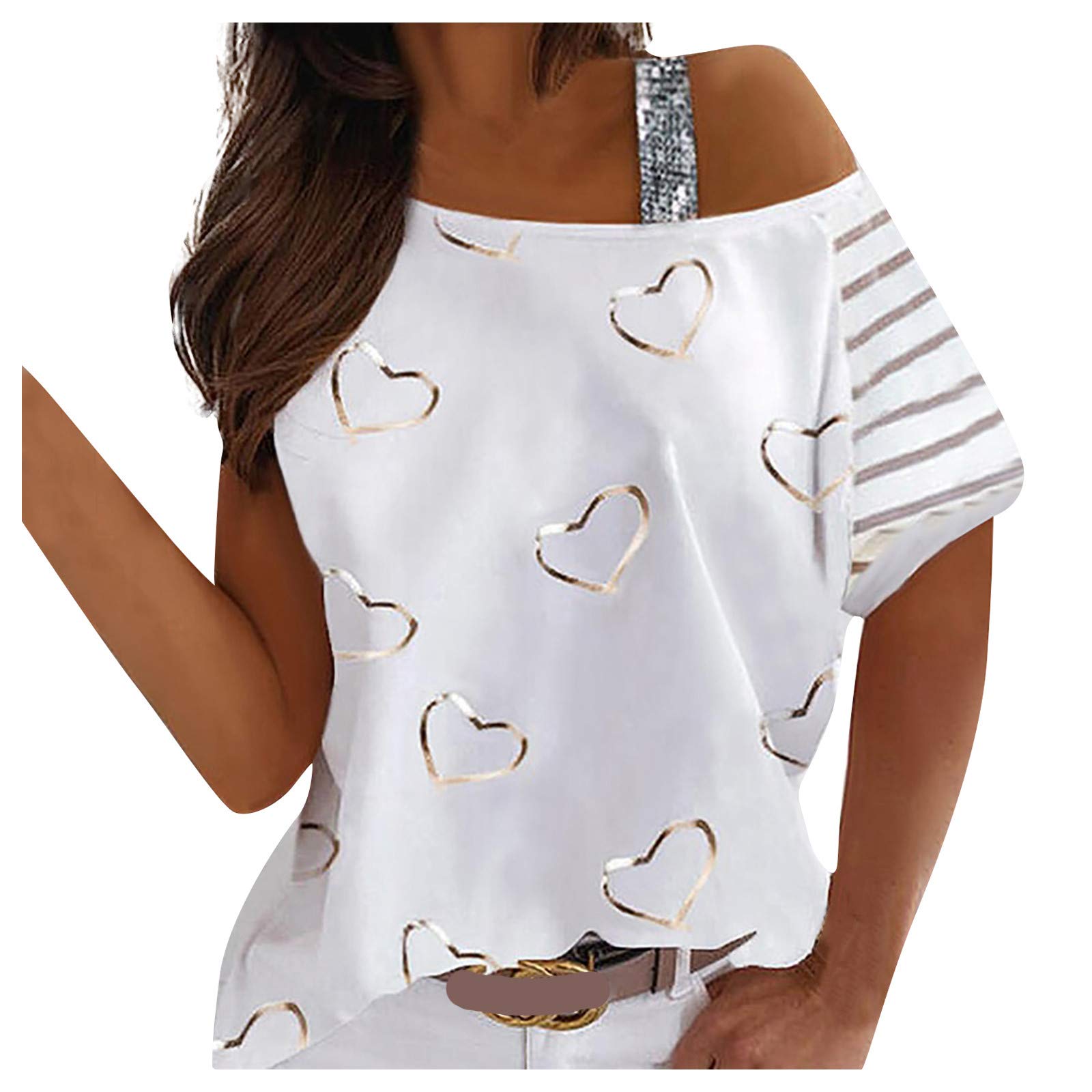 Women's Summer Tops - Sexy One Shoulder Sling Blouse with Lovely Print | Fashion Loose T-Shirt for Beach, Party & Casual Wear
