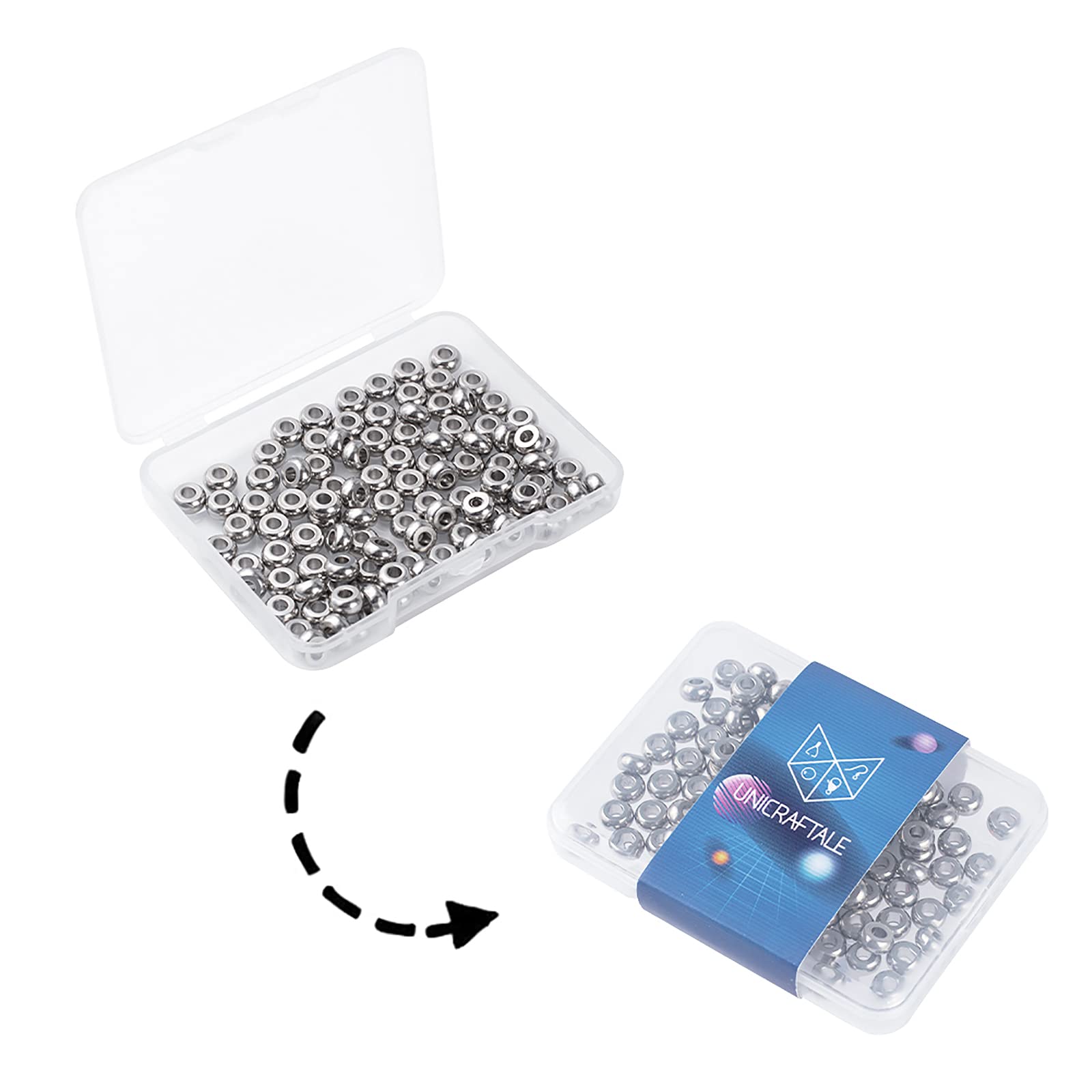 UNICRAFTALE 100pcs 6mm Stainless Steel Rondelle Spacer Beads for Jewelry Making - Smooth Surface, 2.5mm Hole - Perfect for DIY Bracelets, Necklaces, Earrings & Craft Projects