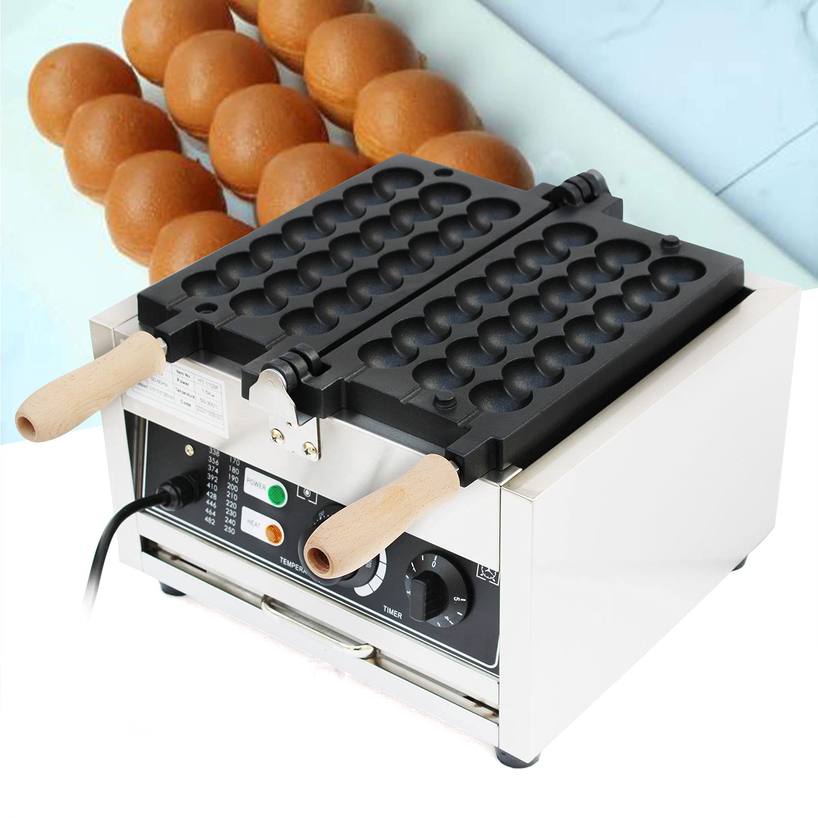 110V Commercial Nonstick Electric Waffle Bubble Ball Maker Machine - Stainless Steel with Easy Temperature & Time Control - Perfect for Bubble Waffle Bites, Street Food Stalls, Cafes and Home Breakfast