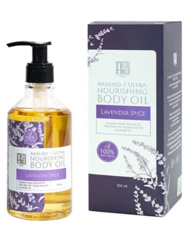 AKALIKO Lavender Nourishing Body Oil for Very Dry Skin - 8.45 Fl Oz (Pack of 4) | Hydrating Moisturizer for Cracked Hands, Elbows & Feet | Perfect for Winter Care, Massage & Aromatherapy Relaxation